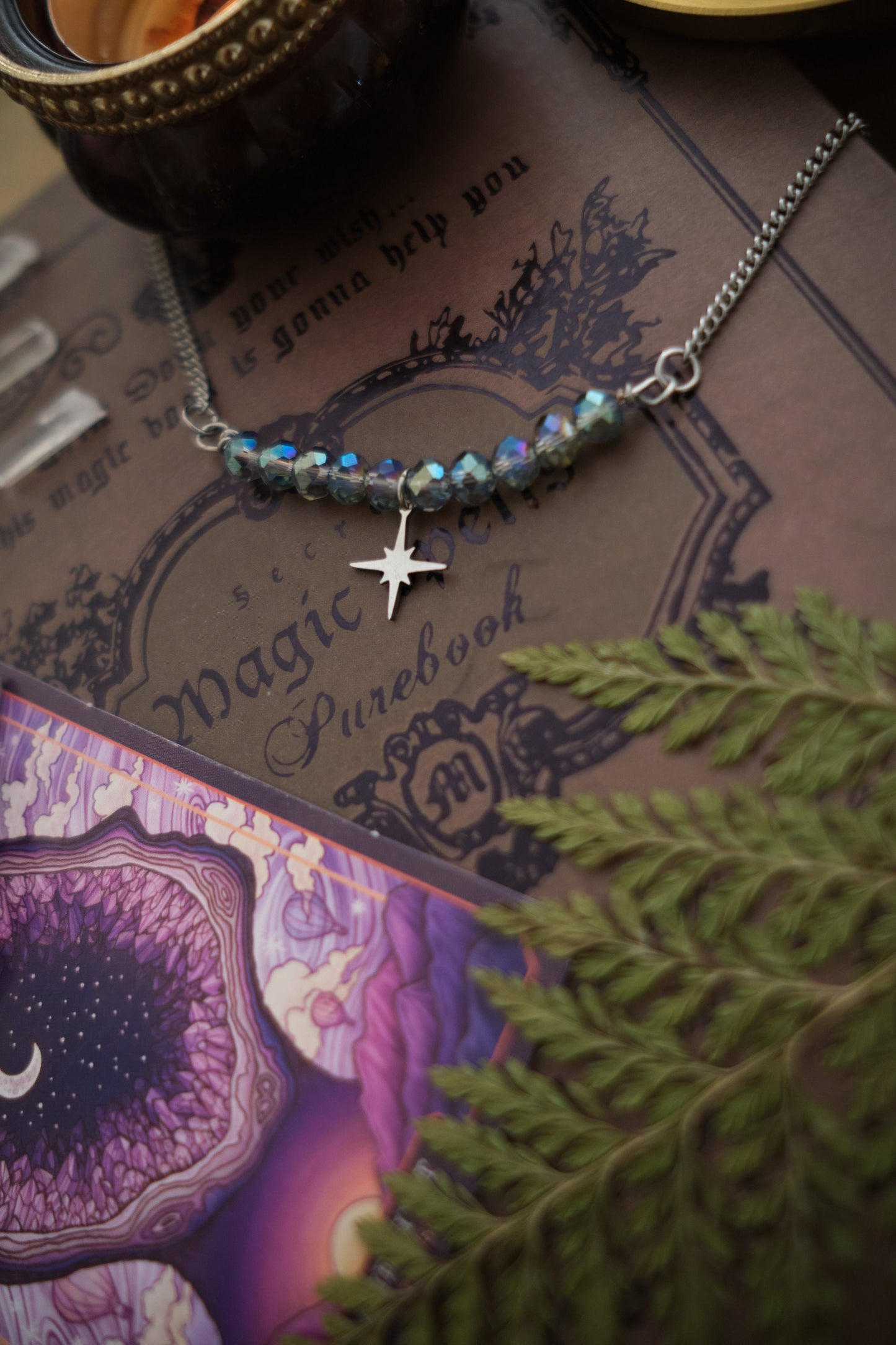 Personalizable Silver Moon or Star Necklace with Sparkly Beads, Choose your Color and Style! Whimsigoth Jewelry