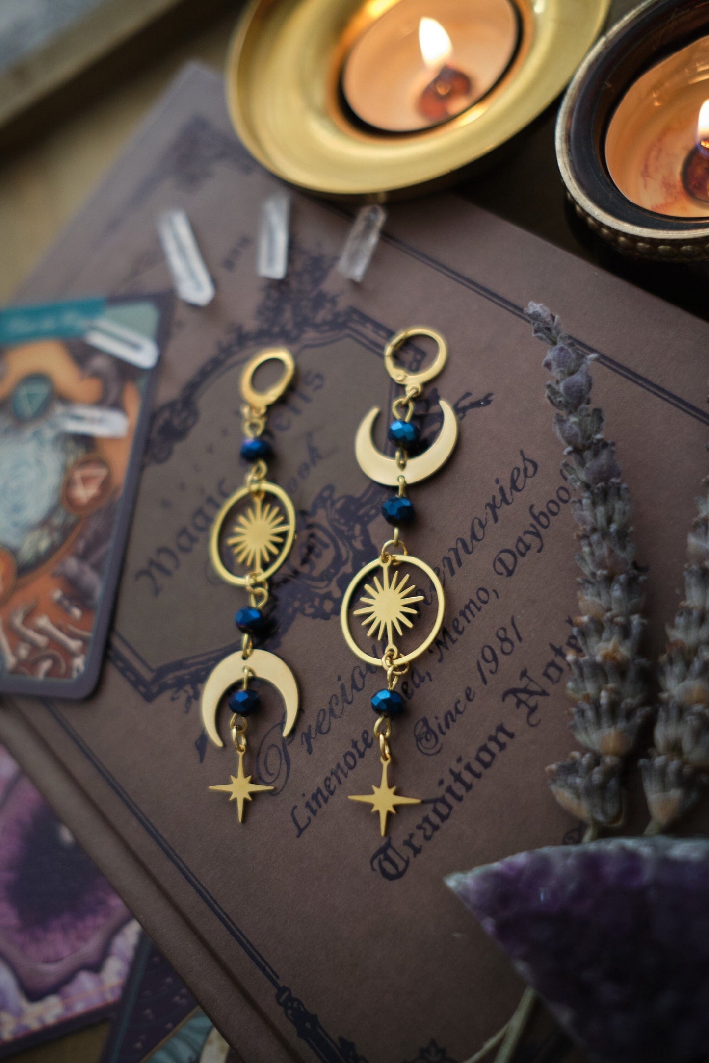 Celestial Earrings, Mismatched Moon and Star Earrings, Whimsigothic Witchy Jewelry - Gold