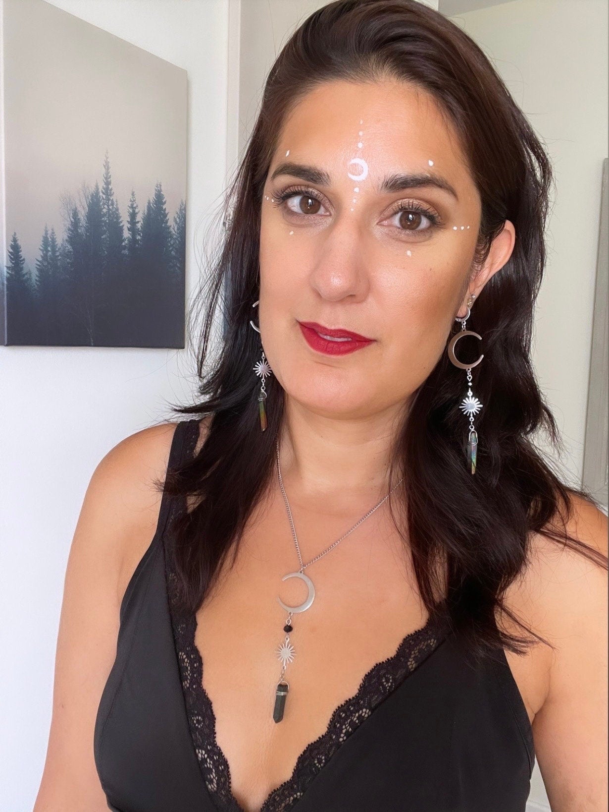 Moon and Star Crystal Earrings, Quartz Crystal, Celestial Jewelry