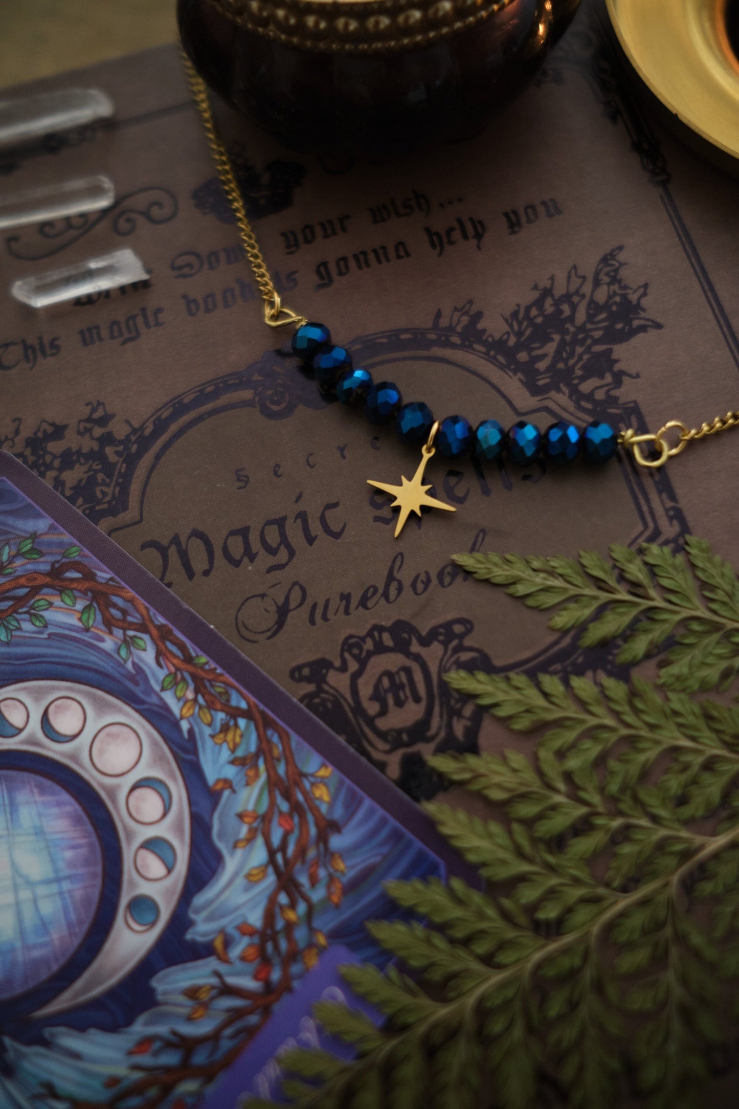 Dainty Gold Star Necklace, Personalizable! Moon or Star with Sparkly Beads, Choose your Color and Style! Gold Whimsigoth Jewelry
