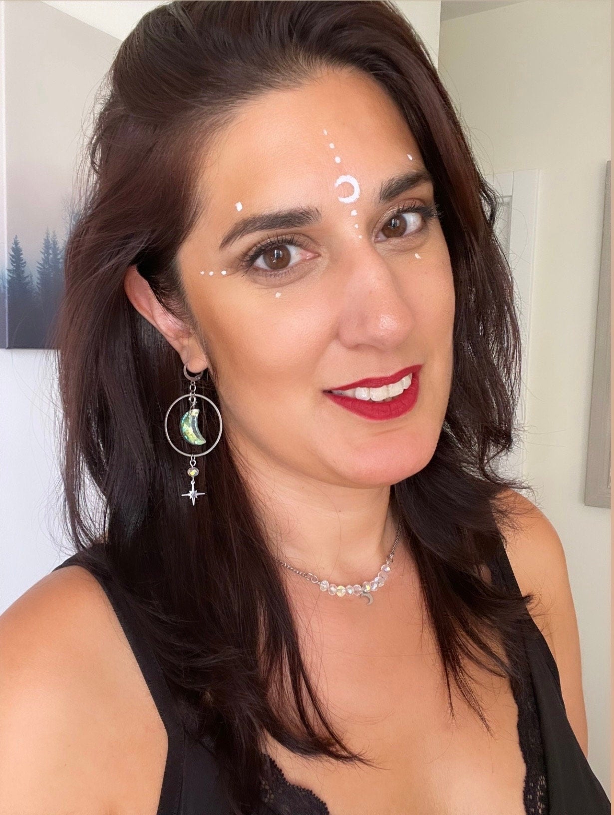 Suncatcher Earrings with Moon and Star, Rainbow Maker Crystal, Celestial Jewelry with Prism