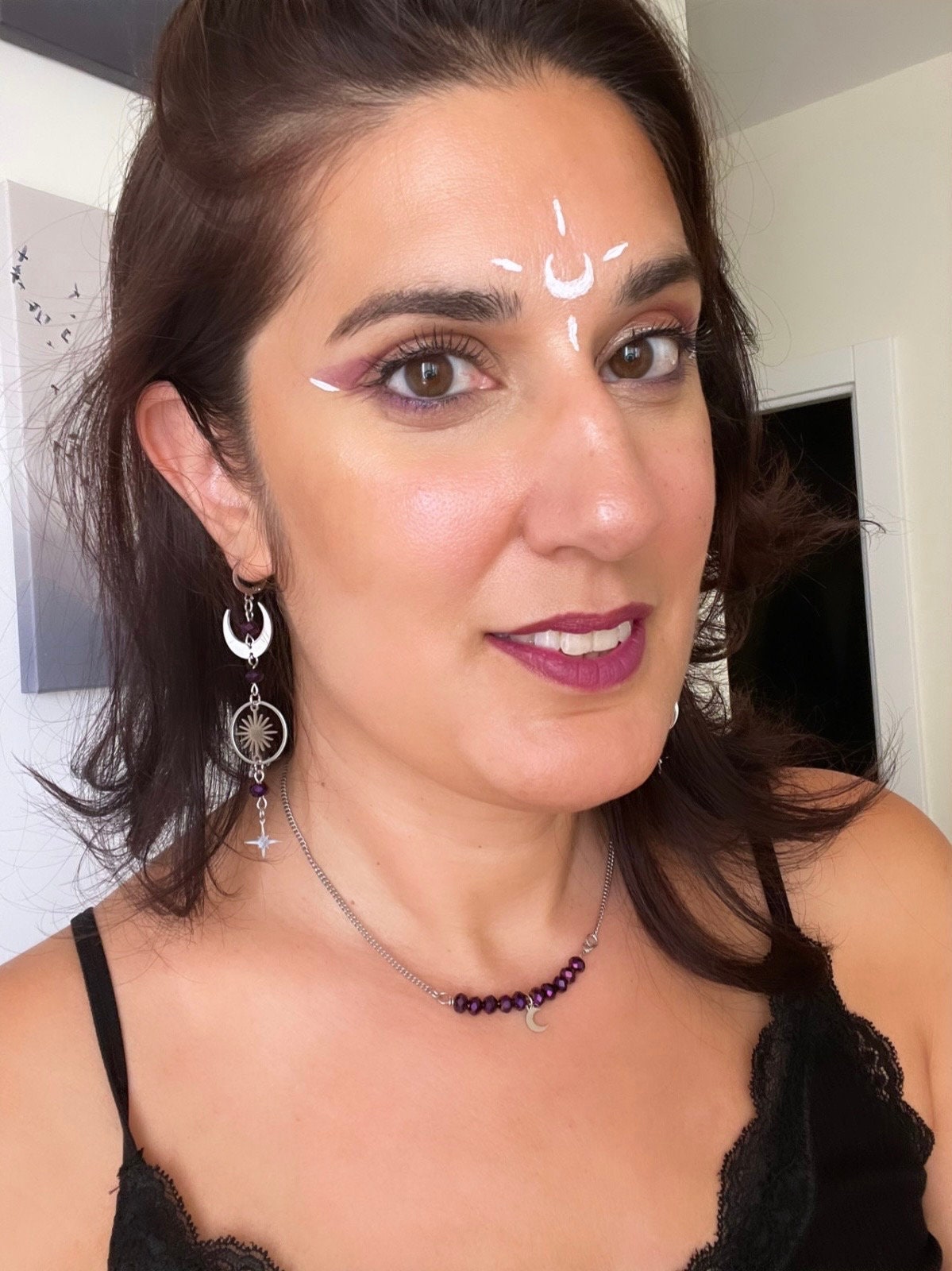 Personalizable Silver Moon or Star Necklace with Sparkly Beads, Choose your Color and Style! Whimsigoth Jewelry