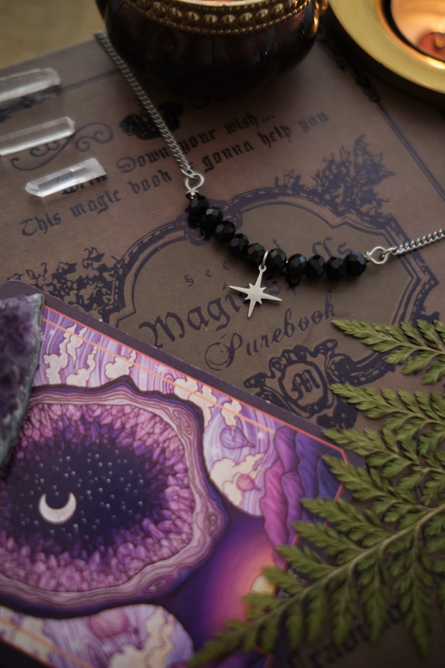 Personalizable Silver Moon or Star Necklace with Sparkly Beads, Choose your Color and Style! Whimsigoth Jewelry