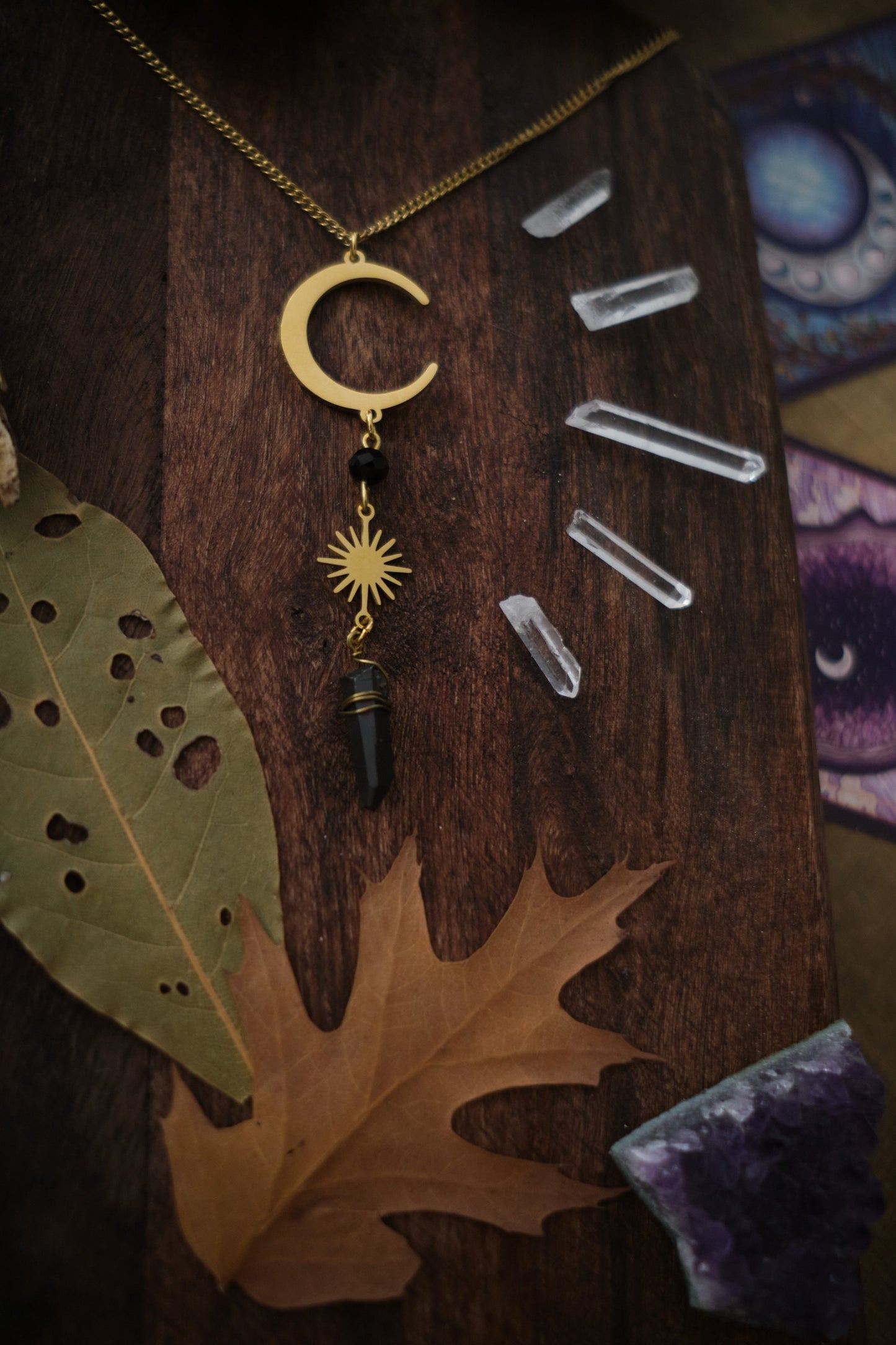 Crystal Moon Pendant Necklace, Gold Moon, Silver Moon Necklace, Moon Jewelry with Quartz