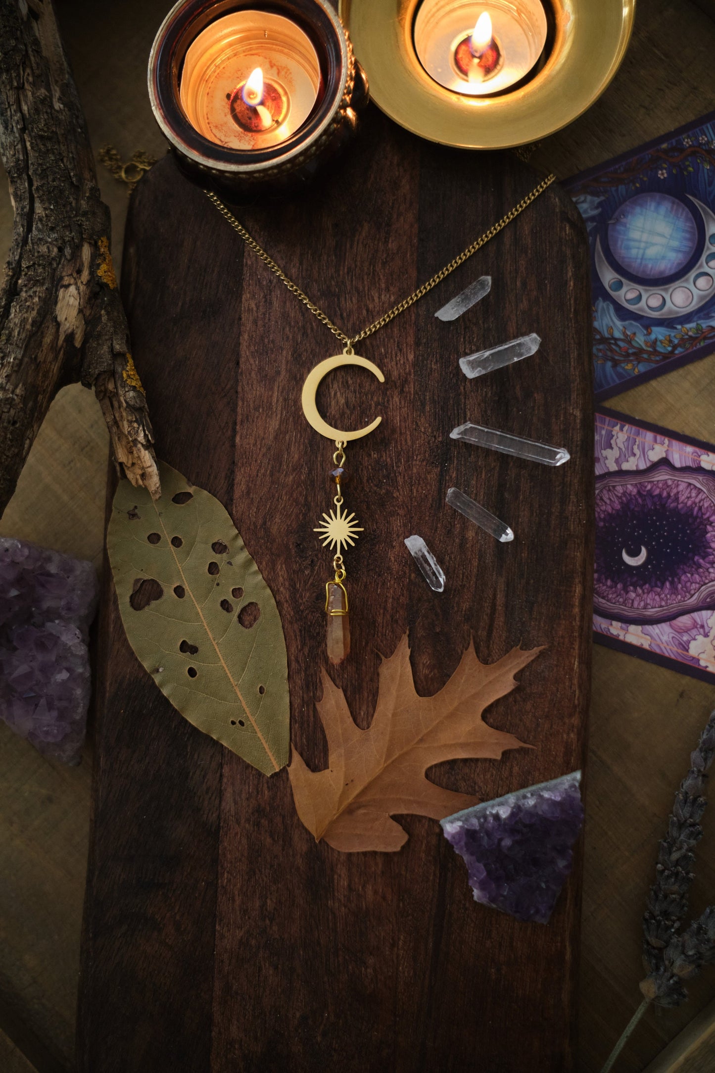 Crystal Moon Pendant Necklace, Gold Moon, Silver Moon Necklace, Moon Jewelry with Quartz