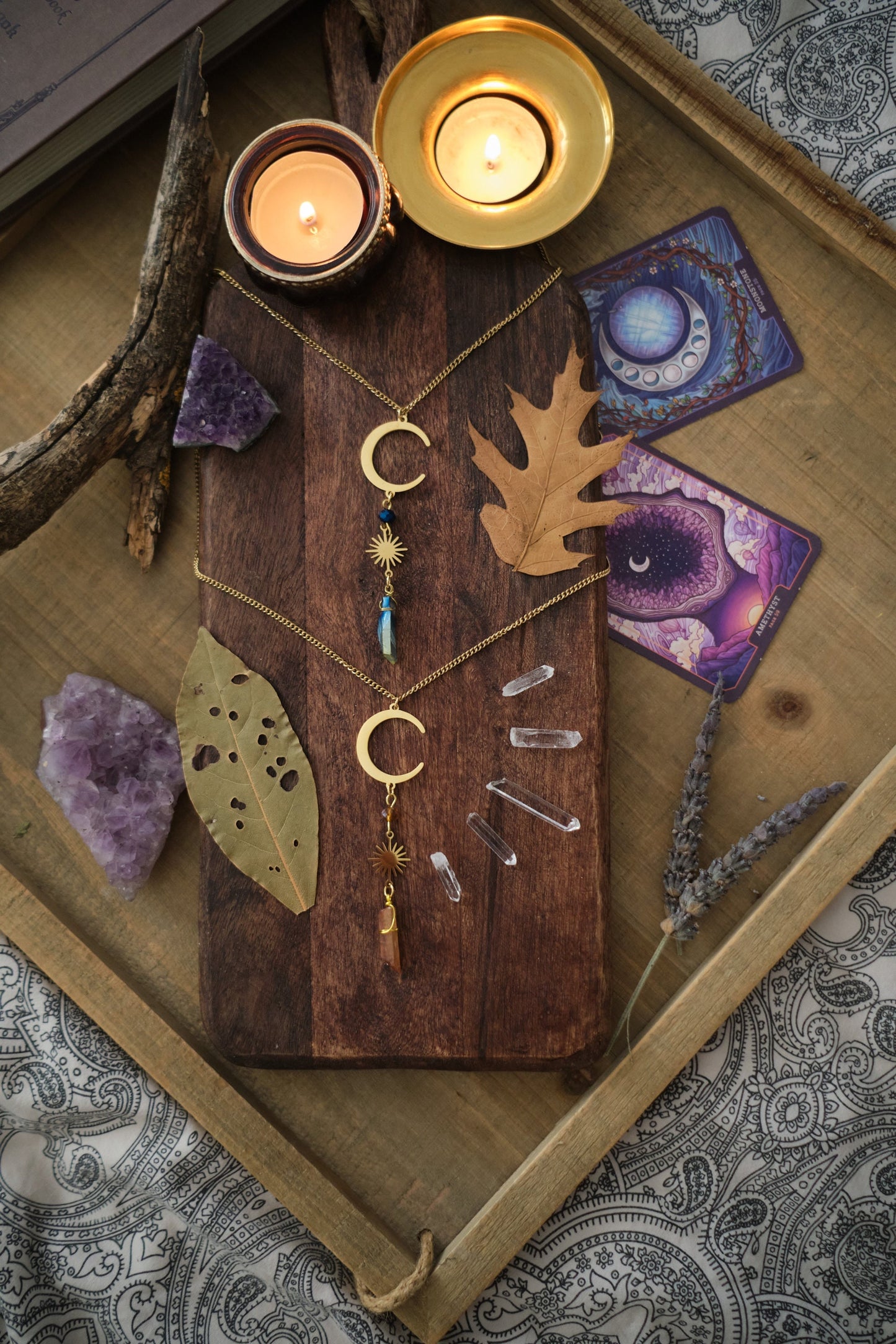 Crystal Moon Pendant Necklace, Gold Moon, Silver Moon Necklace, Moon Jewelry with Quartz