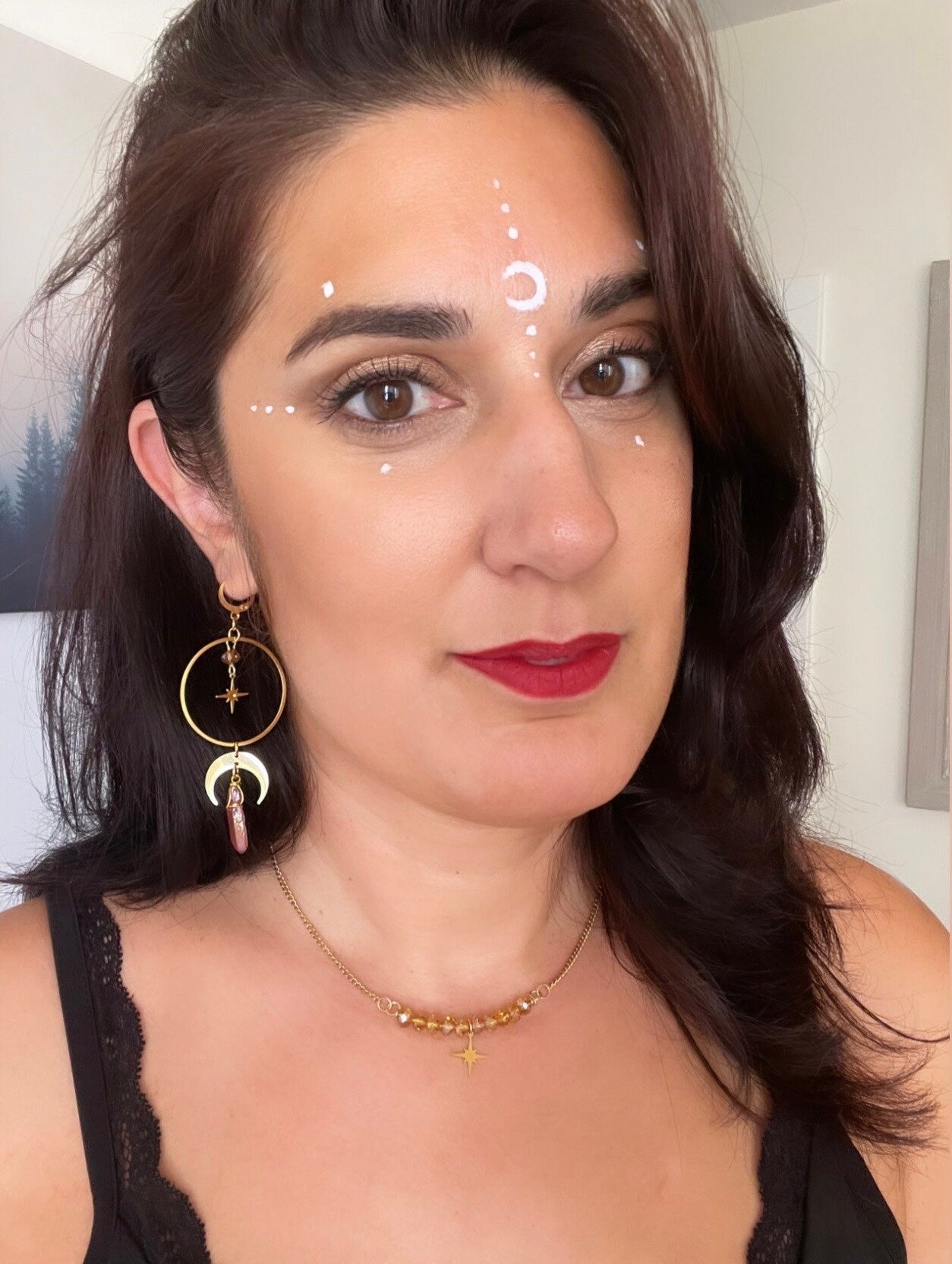 Moon and Star Crystal Earrings, Quartz Crystal, Celestial Jewelry