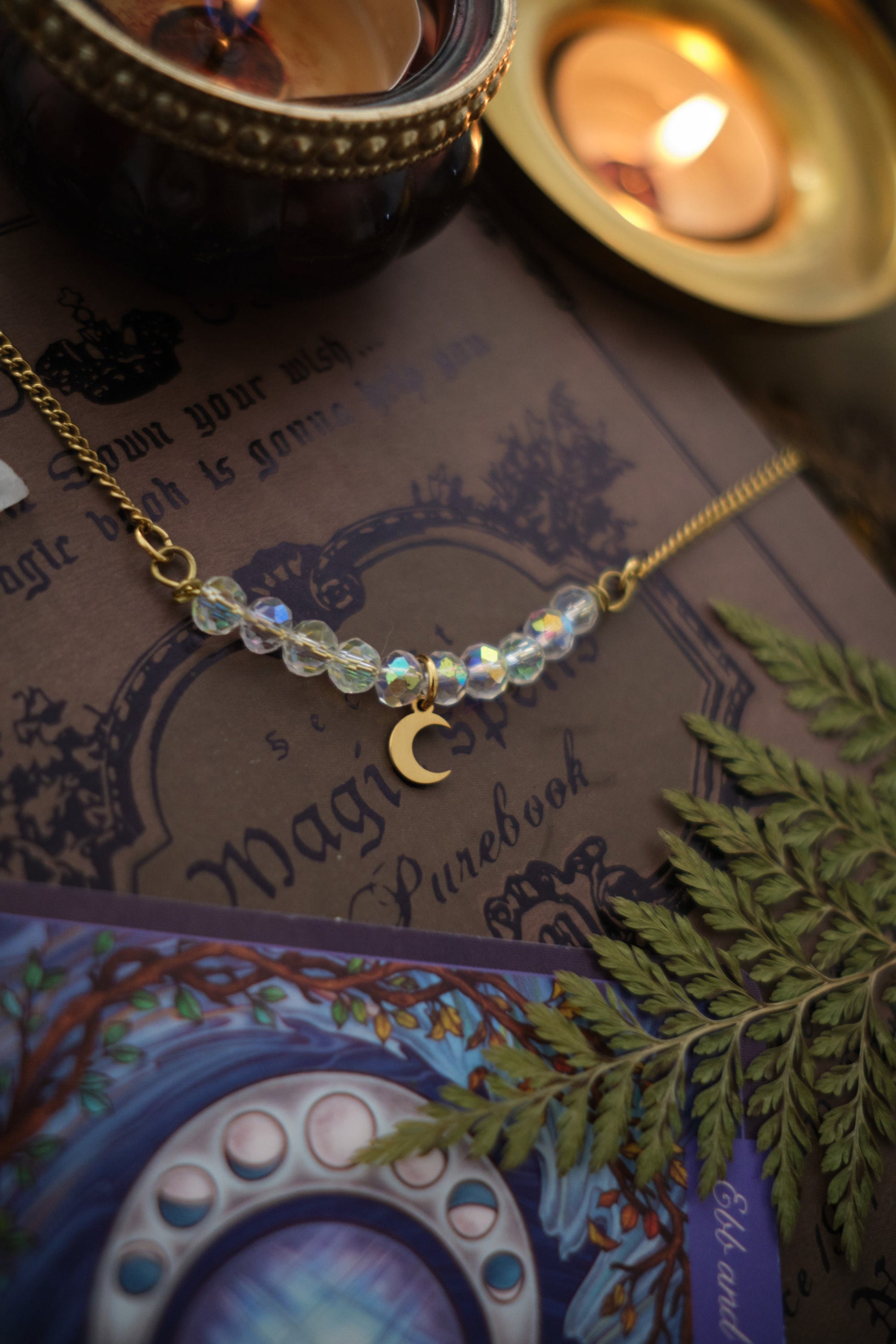Dainty Gold Star Necklace, Personalizable! Moon or Star with Sparkly Beads, Choose your Color and Style! Gold Whimsigoth Jewelry