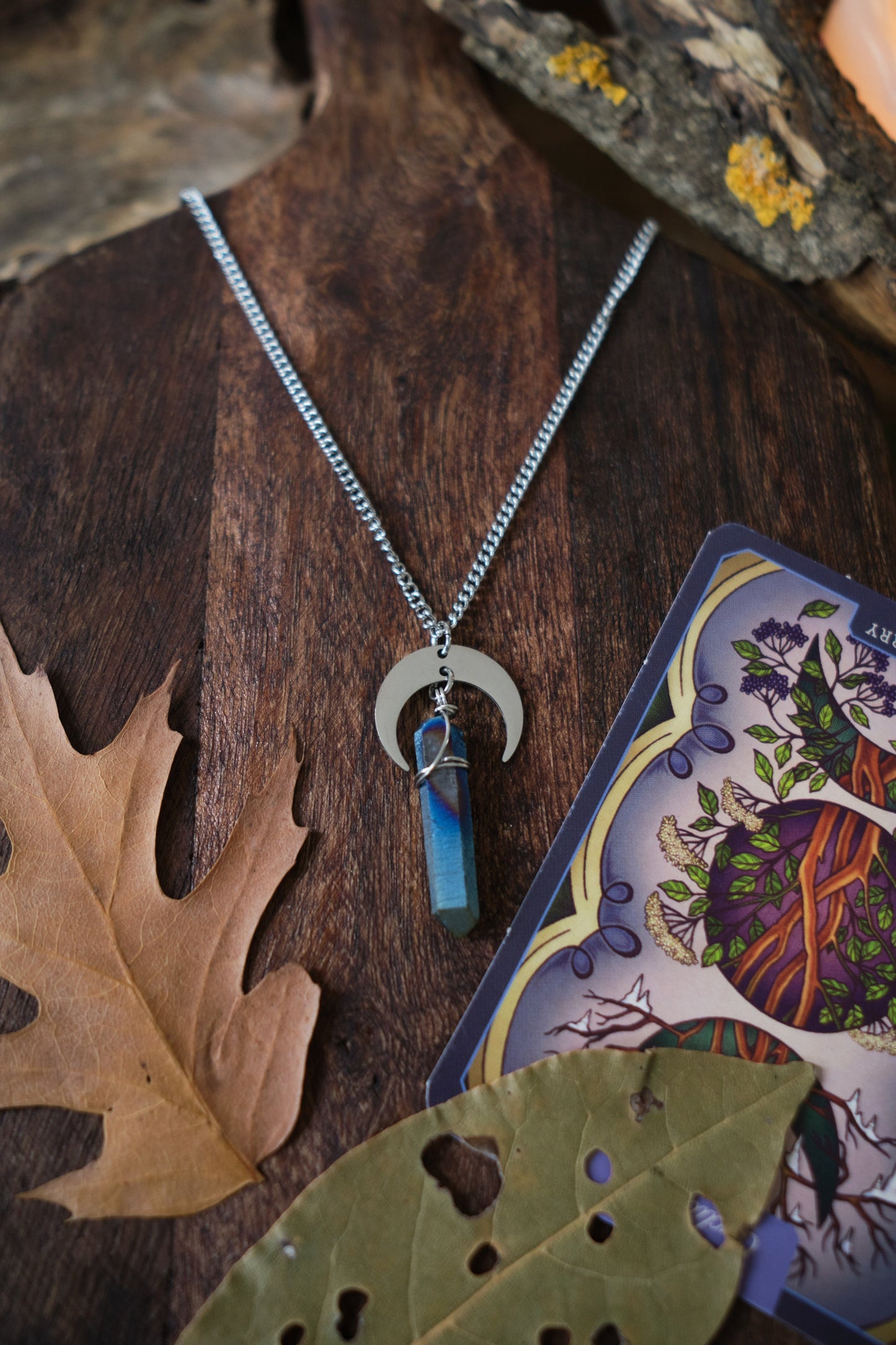 Silver Moon Quartz Crystal Necklace
