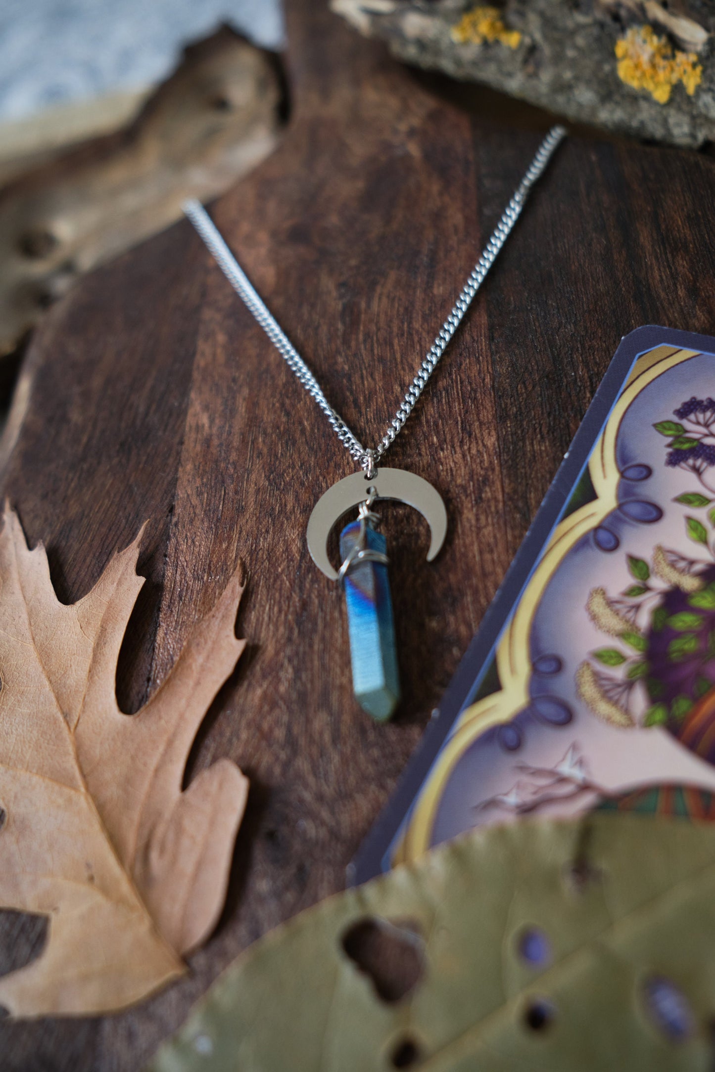 Silver Moon Quartz Crystal Necklace