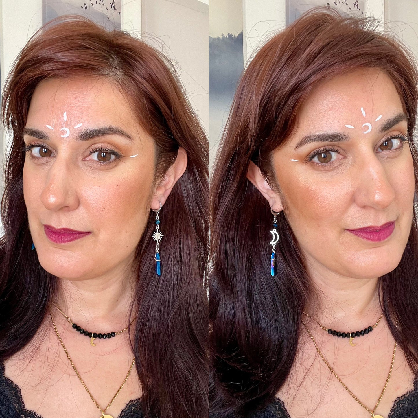 Crystal Earrings with Moon and Star, Mismatched Quartz Crystal Jewelry, Witchy Earrings