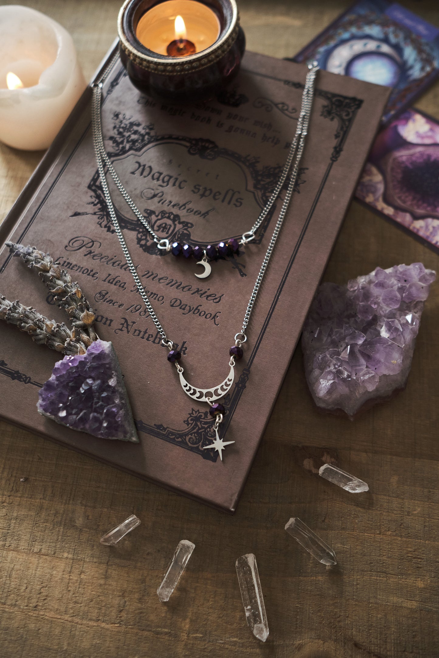 Witchy Necklace with Silver Moon and Star Charm, Celestial Jewelry, Whimsigoth Style - Silver