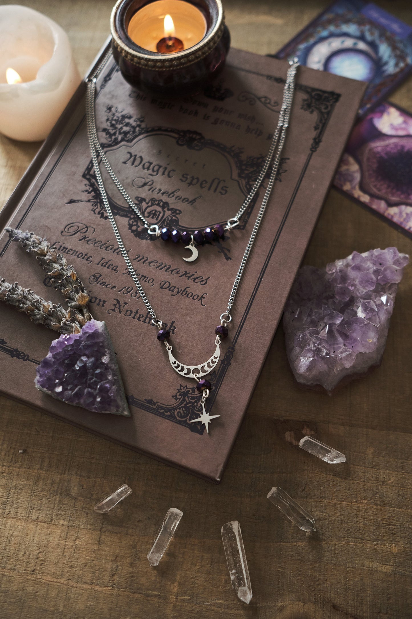 Witchy Necklace with SIlver Moon and Star Charm, Celestial Jewelry, Whimsigoth Style - Silver