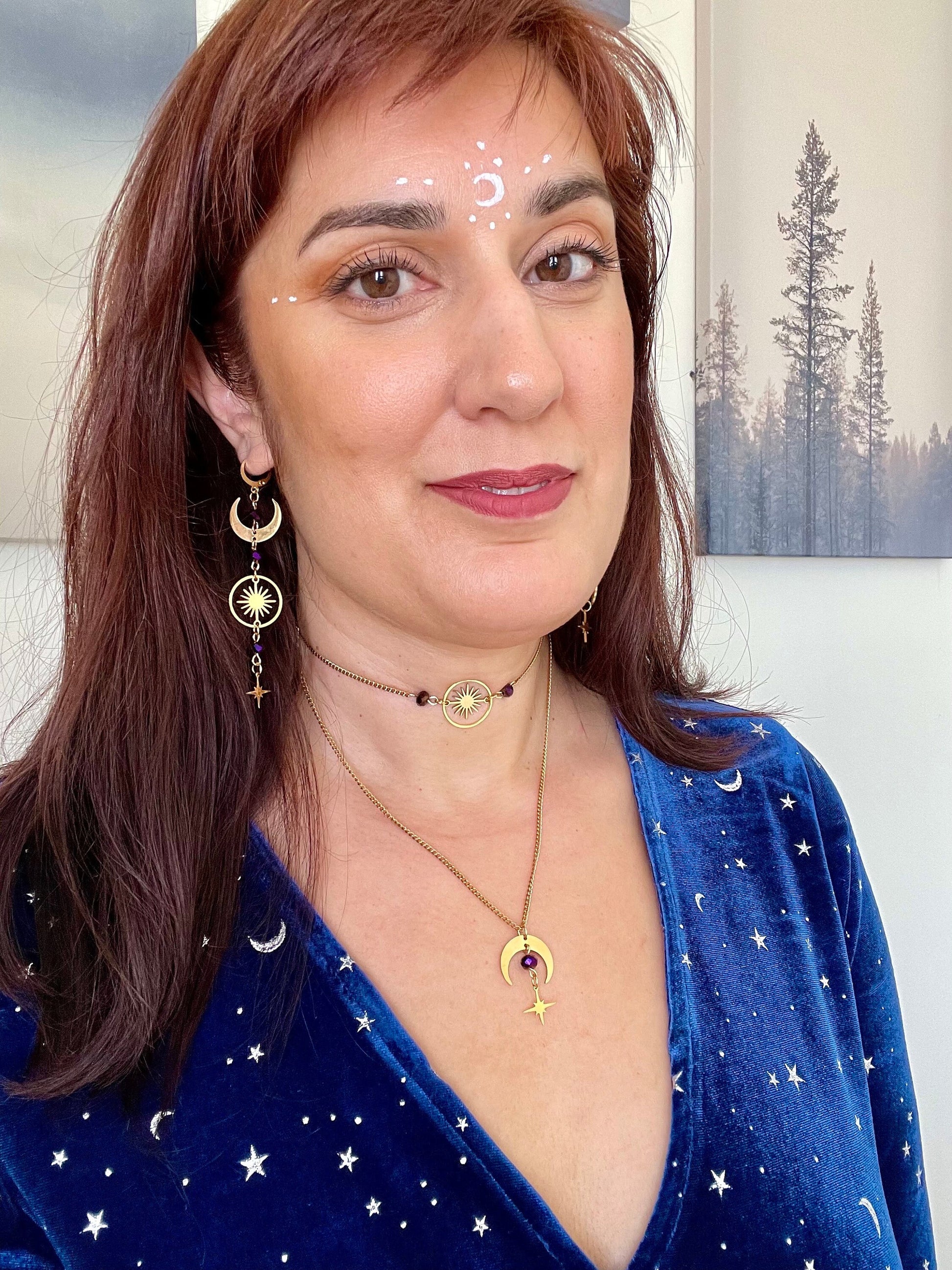Celestial Choker Necklace, Witchy Moon and Star Jewelry, Whimsigoth Style