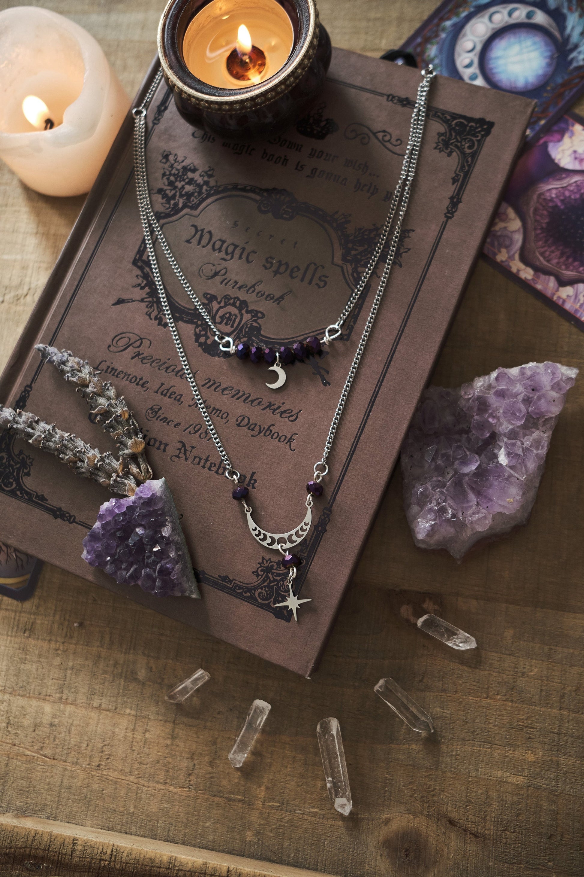 Witchy Necklace with Silver Moon and Star Charm, Celestial Jewelry, Whimsigoth Style - Silver