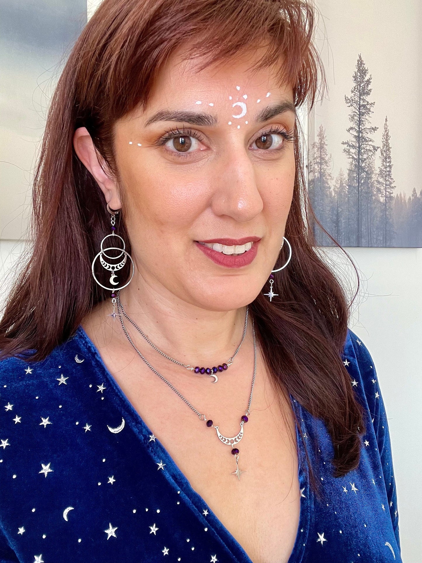 Witchy Necklace with SIlver Moon and Star Charm, Celestial Jewelry, Whimsigoth Style - Silver