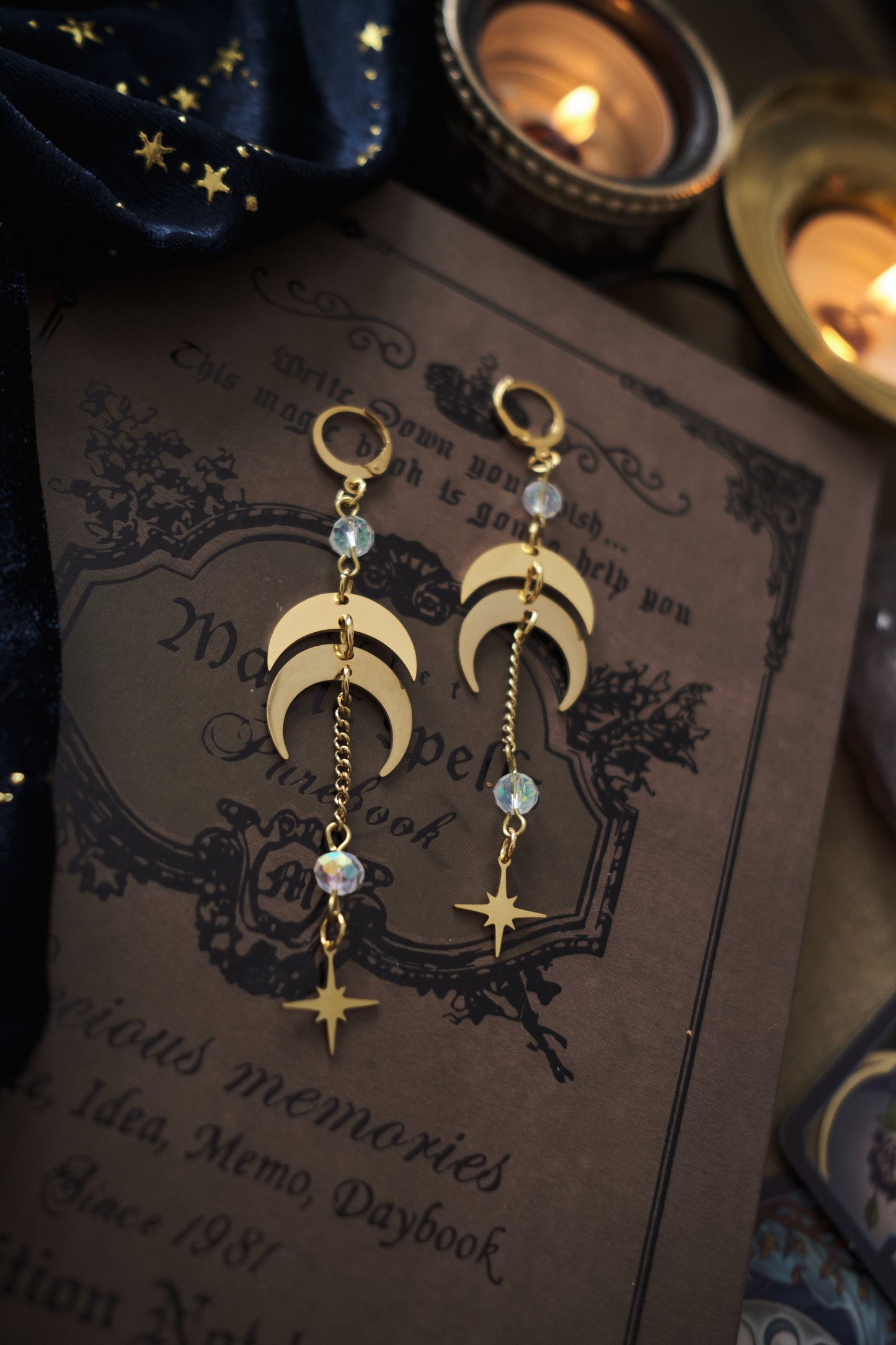 Silver Moon Phase Earrings, Whimsigothic Celestial Jewelry