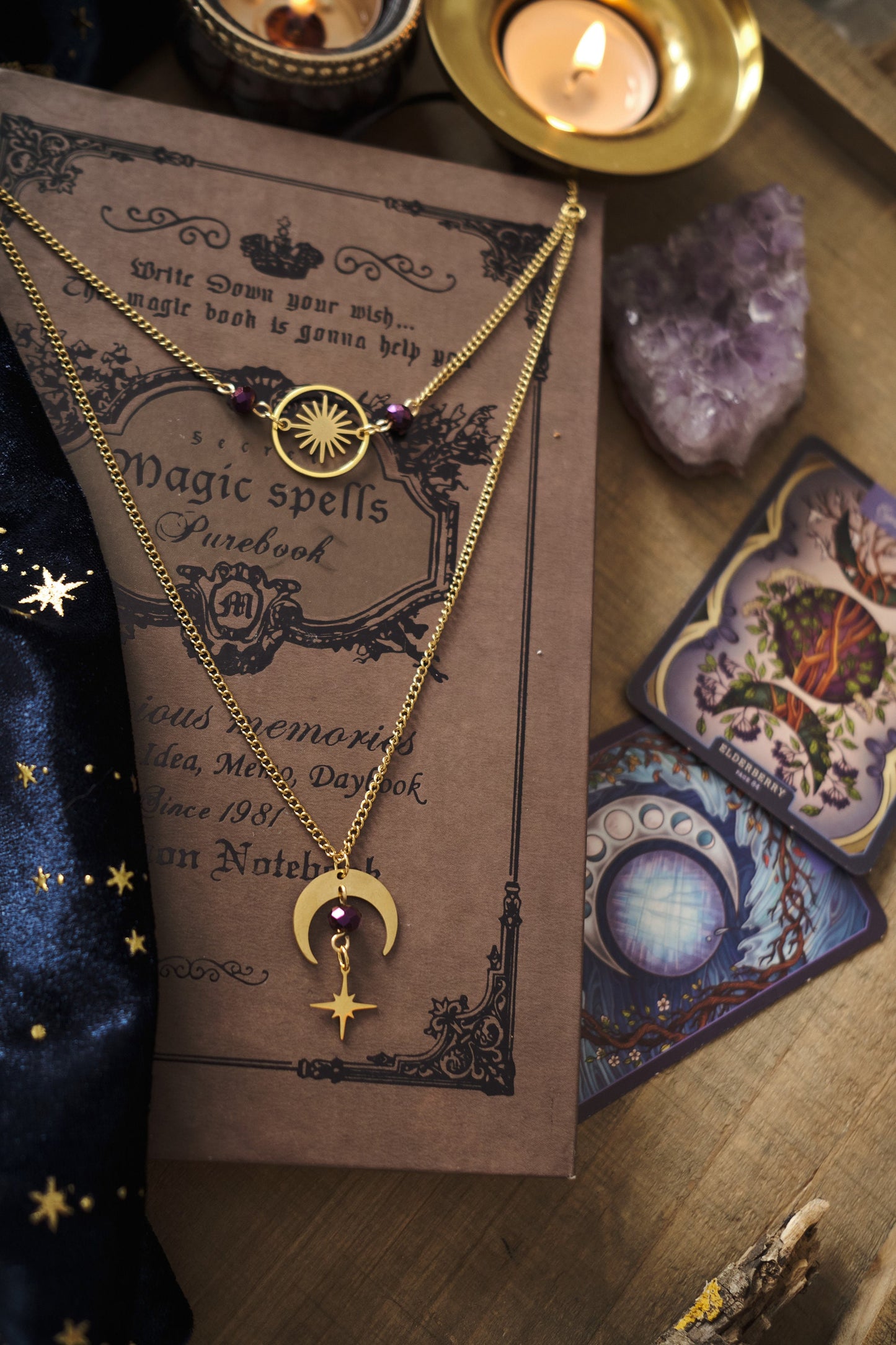 Celestial Choker Necklace, Witchy Moon and Star Jewelry, Whimsigoth Style - Gold