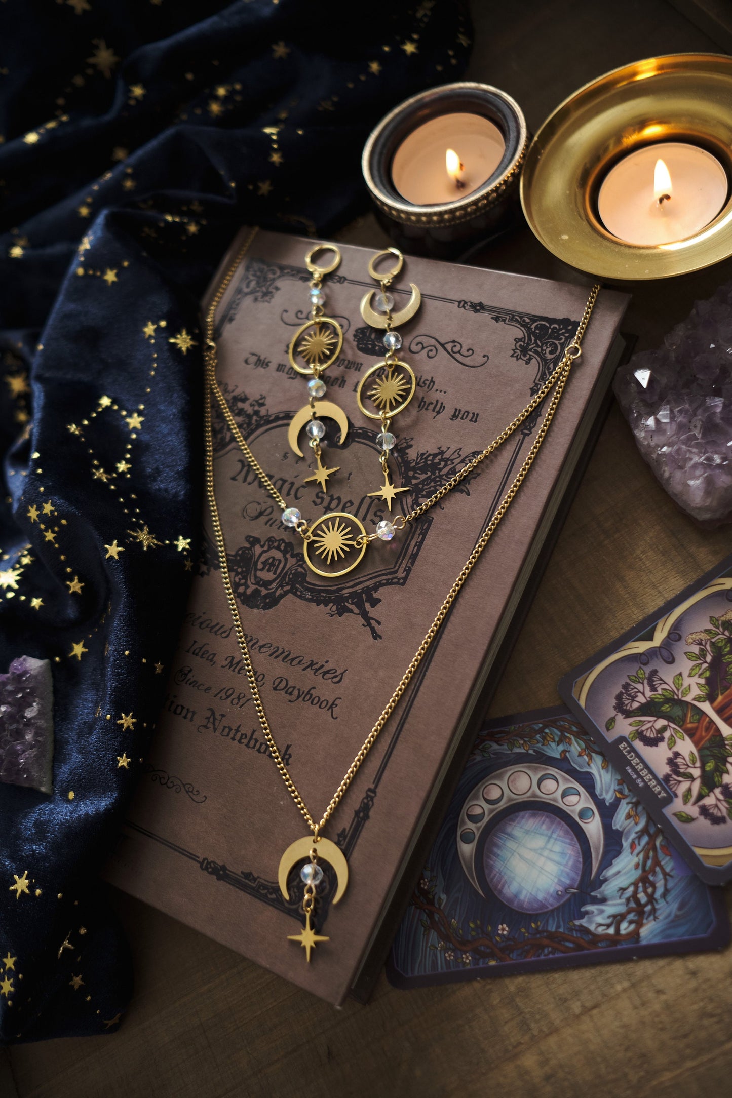 Celestial Choker Necklace, Witchy Moon and Star Jewelry, Whimsigoth Style