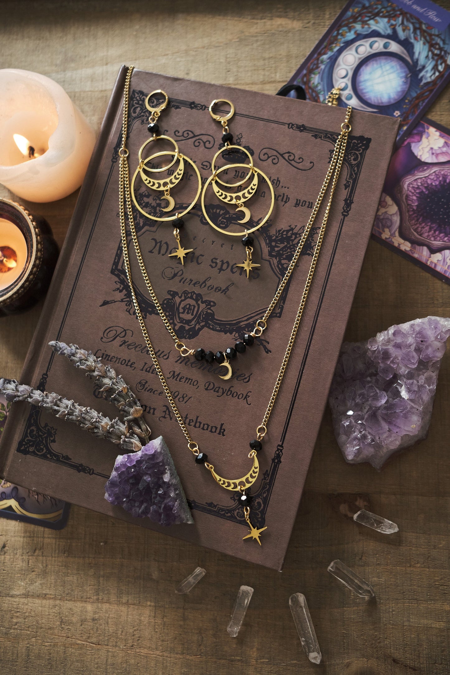 Celestial Earrings, Whimsigoth Stainless Steel Moon and Stars, Witchy Jewelry