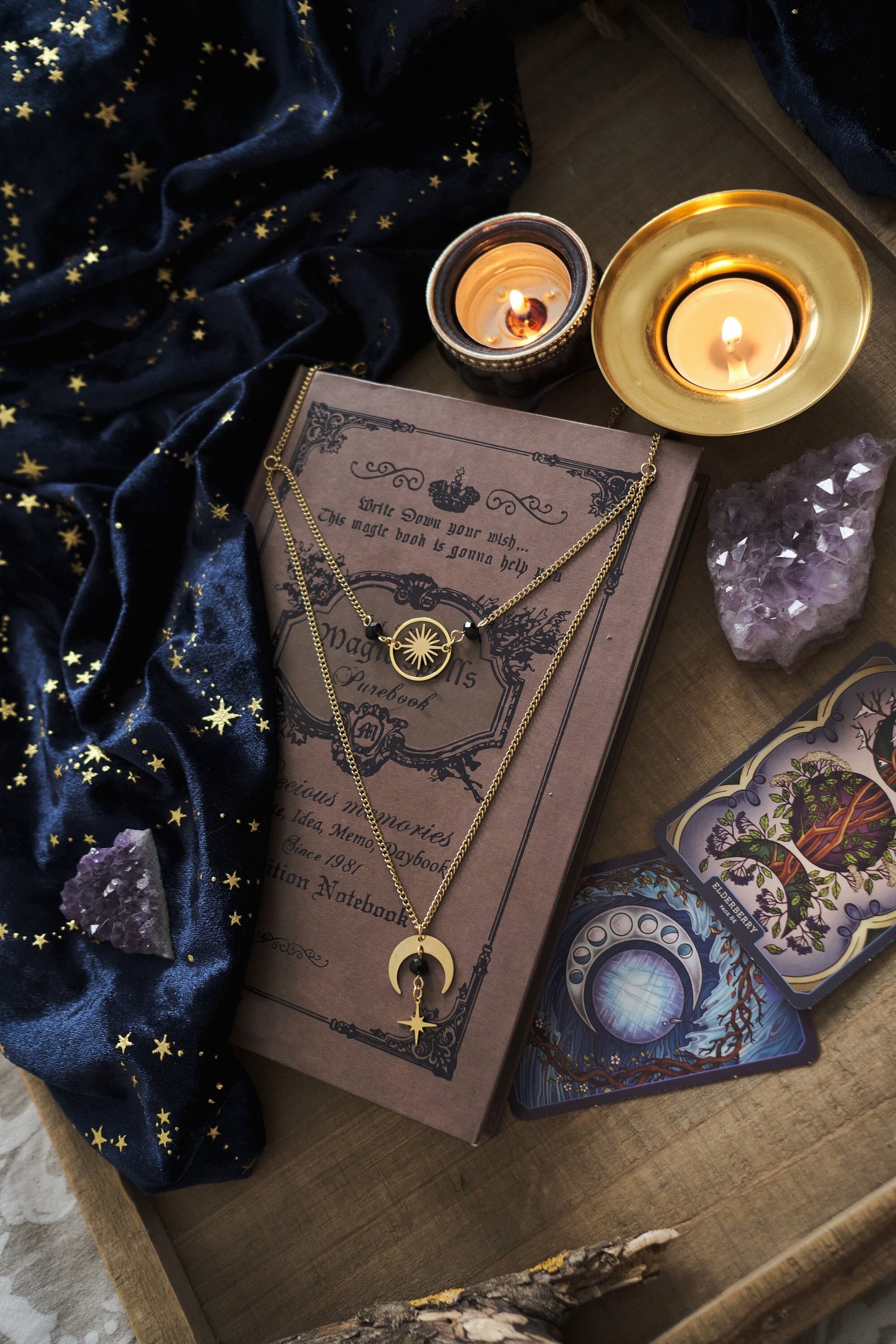 Celestial Choker Necklace, Witchy Moon and Star Jewelry, Whimsigoth Style