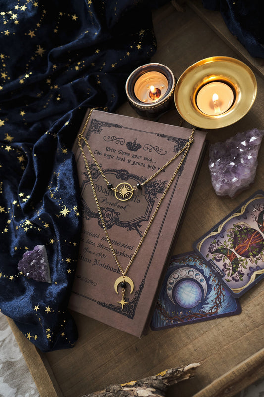 Celestial Choker Necklace, Witchy Moon and Star Jewelry, Whimsigoth Style