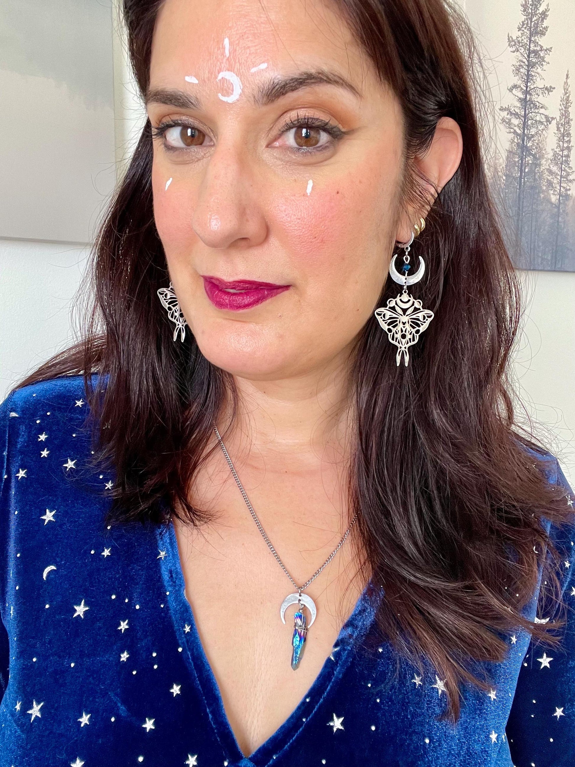 Moon Butterfly Earrings, Luna Moth Earrings, Statement Celestial Jewelry