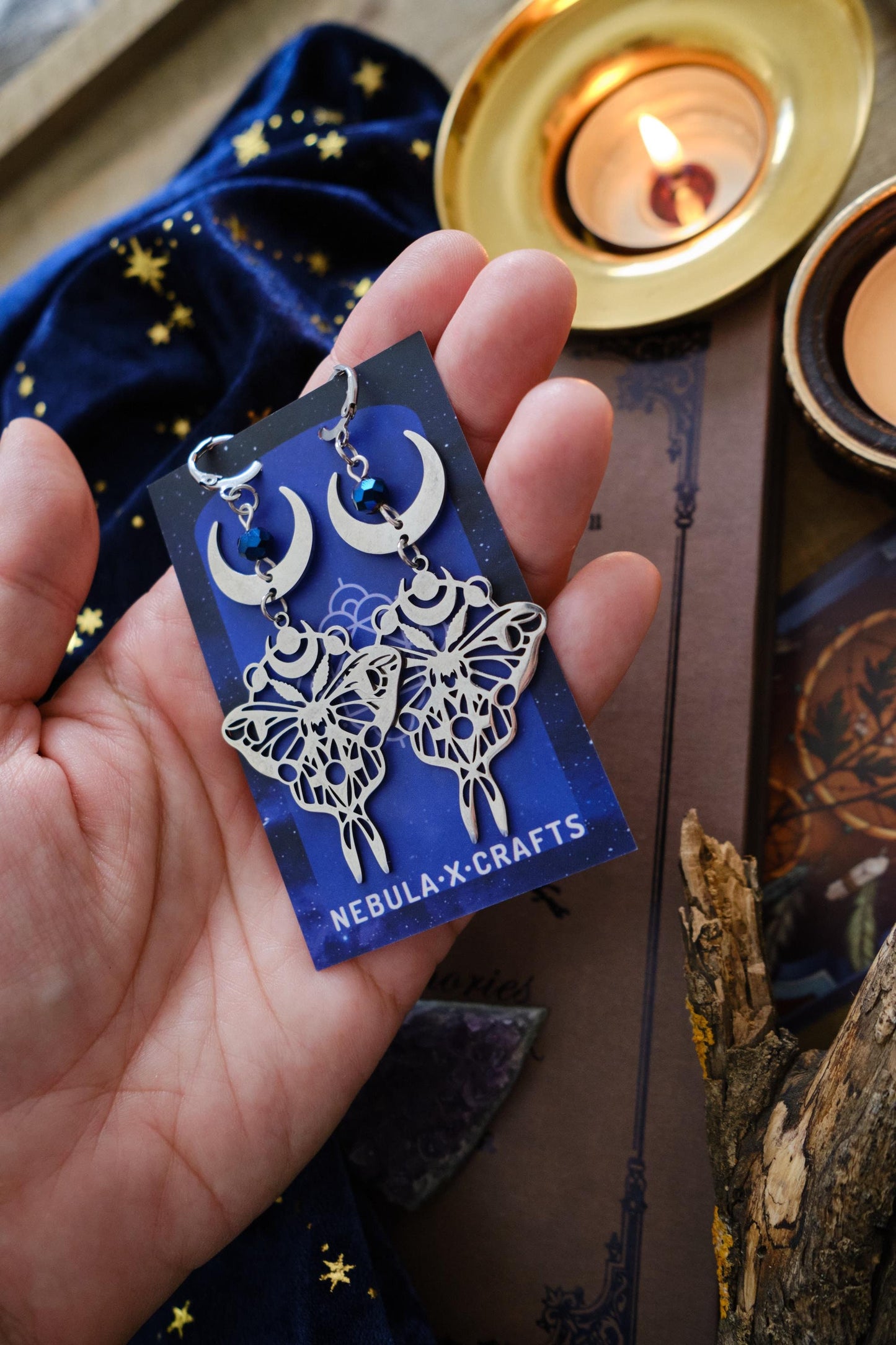 Moon Butterfly Earrings, Luna Moth Earrings, Statement Celestial Jewelry