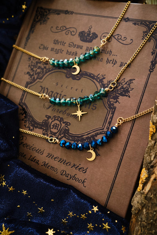 Dainty Gold Star Necklace, Personalizable! Moon or Star with Sparkly Beads, Choose your Color and Style! Gold Whimsigoth Jewelry