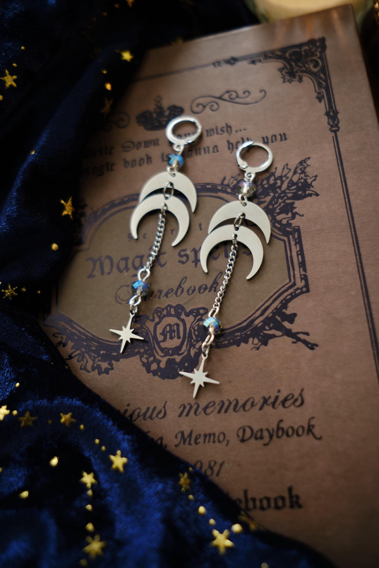 Silver Moon Phase Earrings, Whimsigothic Celestial Jewelry