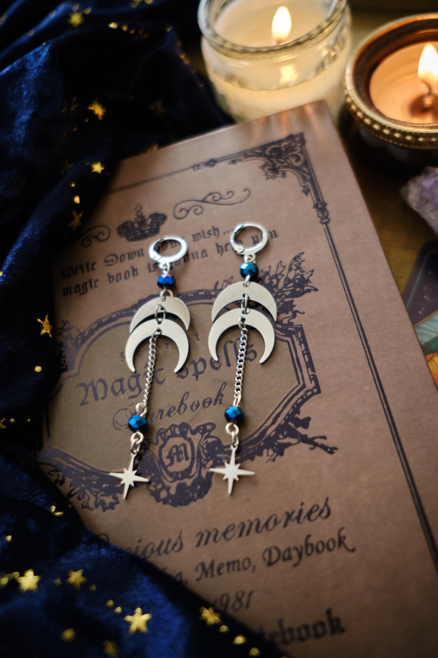 Silver Moon Phase Earrings, Whimsigothic Celestial Jewelry