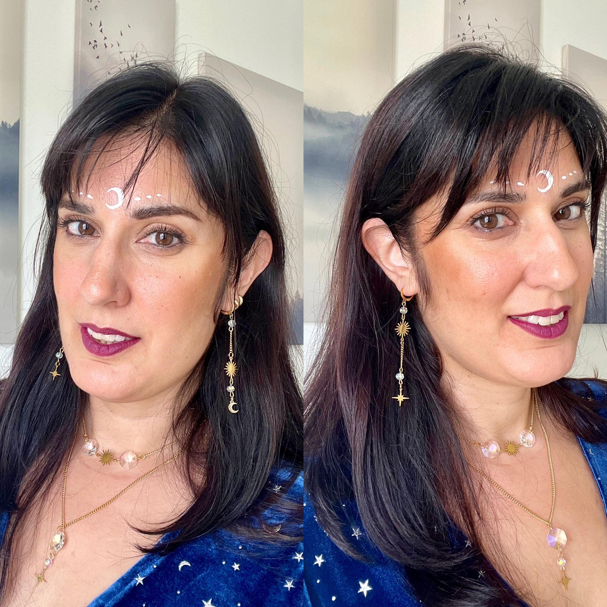 Mismatched Moon and Star Earrings, Dangling Elegant Celestial Jewelry