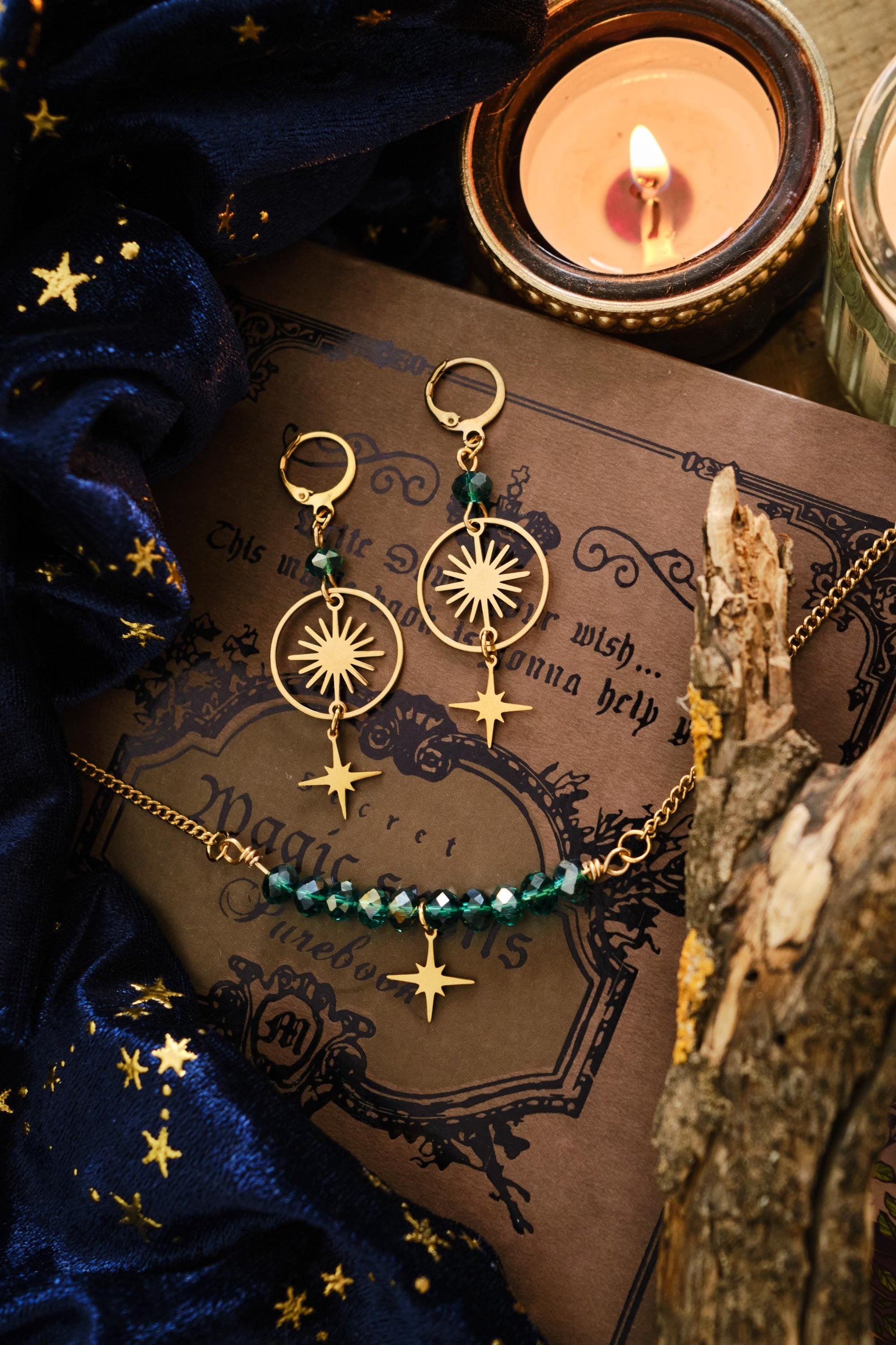 Dainty Gold Star Necklace, Personalizable! Moon or Star with Sparkly Beads, Choose your Color and Style! Gold Whimsigoth Jewelry
