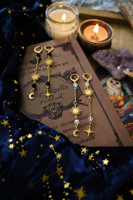Mismatched Moon and Star Earrings, Dangling Elegant Celestial Jewelry