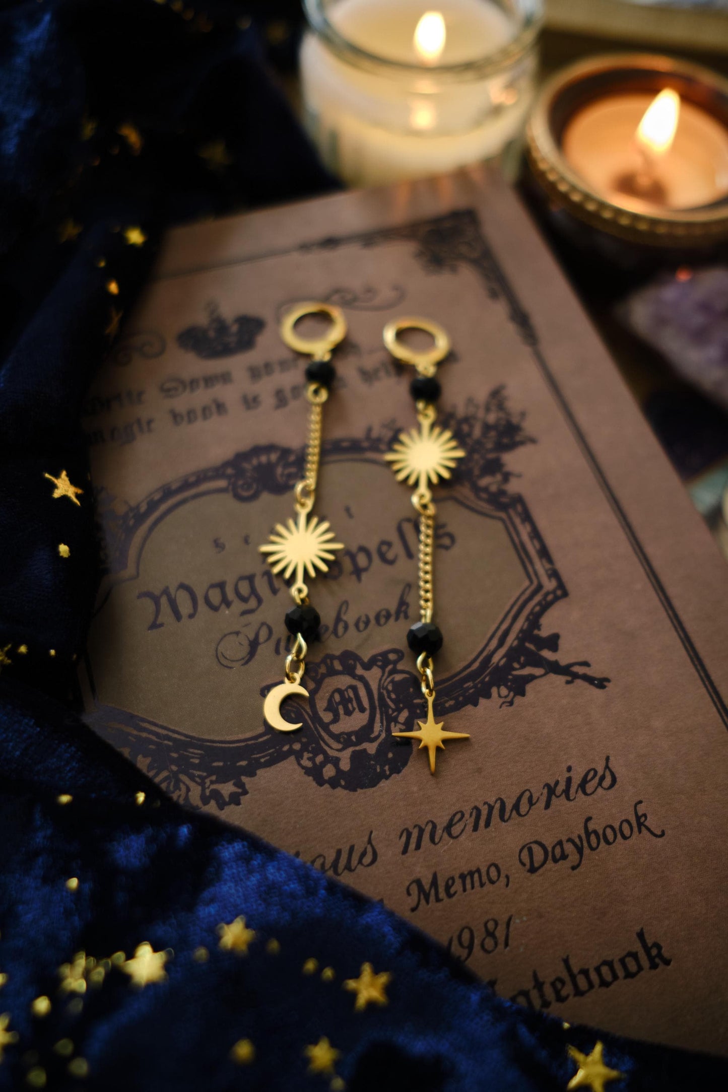 Mismatched Moon and Star Earrings, Dangling Elegant Celestial Jewelry