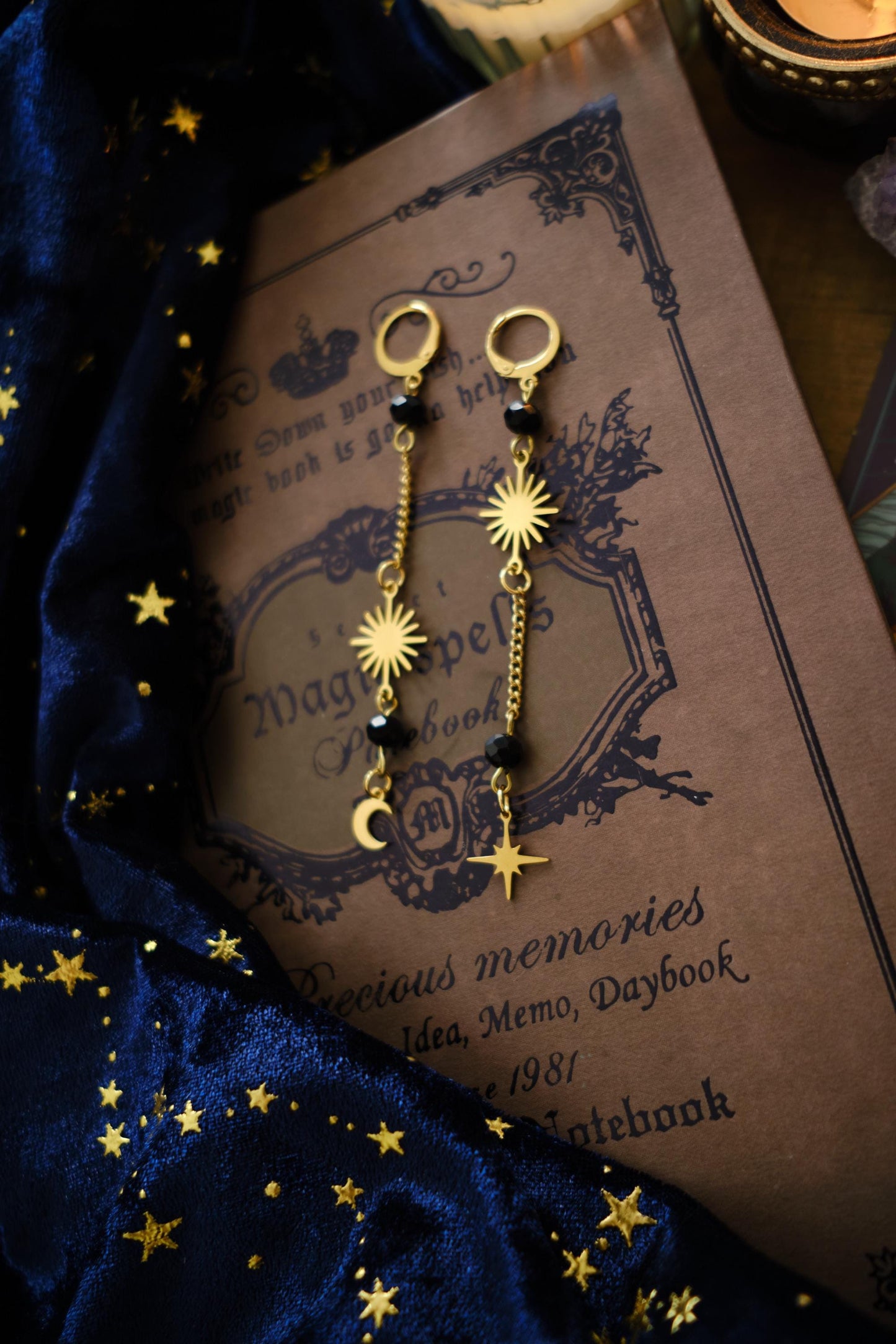Mismatched Moon and Star Earrings, Dangling Elegant Celestial Jewelry