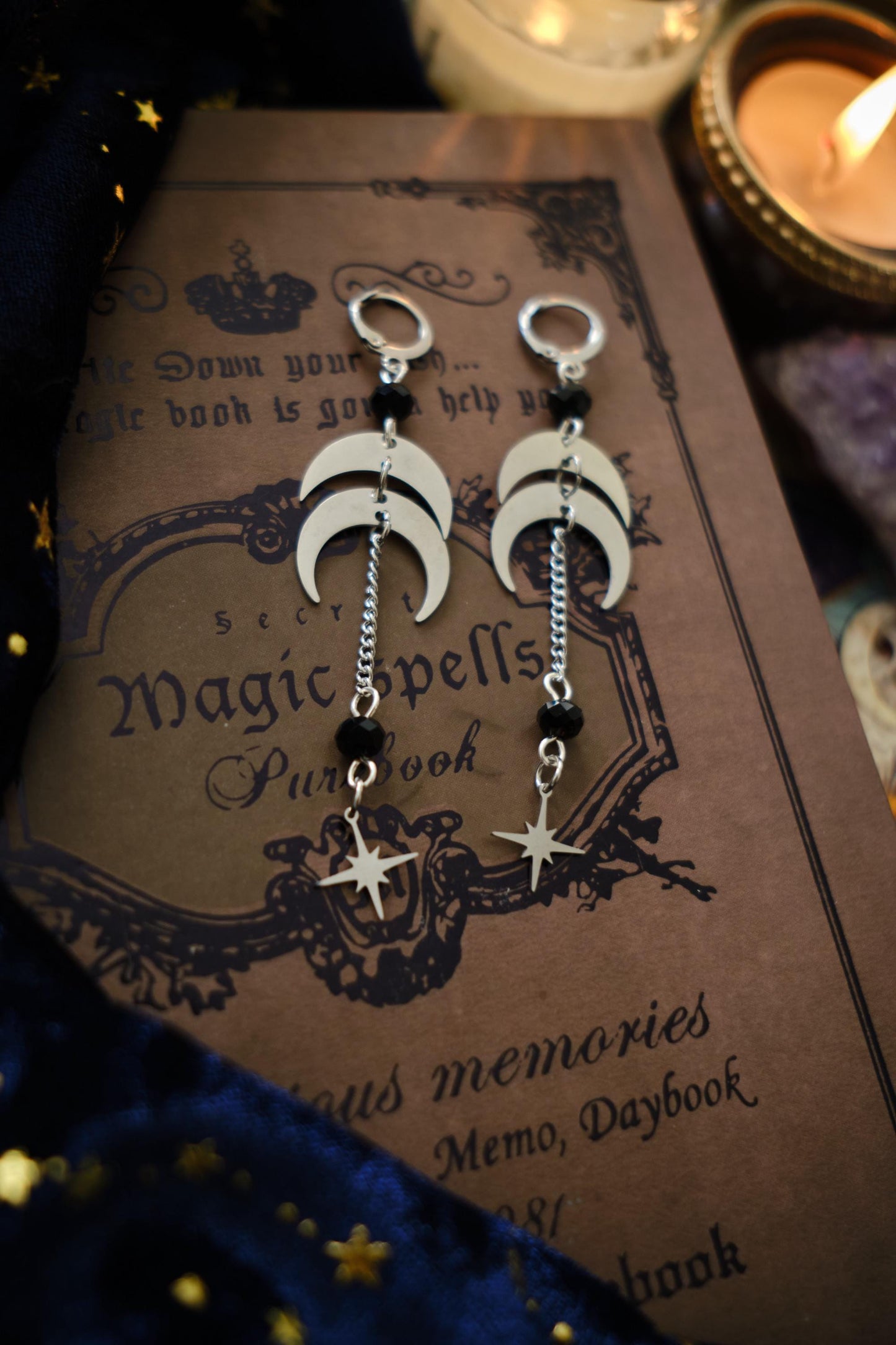 Silver Moon Phase Earrings, Whimsigothic Celestial Jewelry
