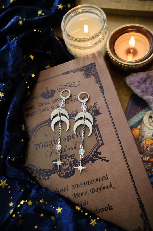 Silver Moon Phase Earrings, Whimsigothic Celestial Jewelry
