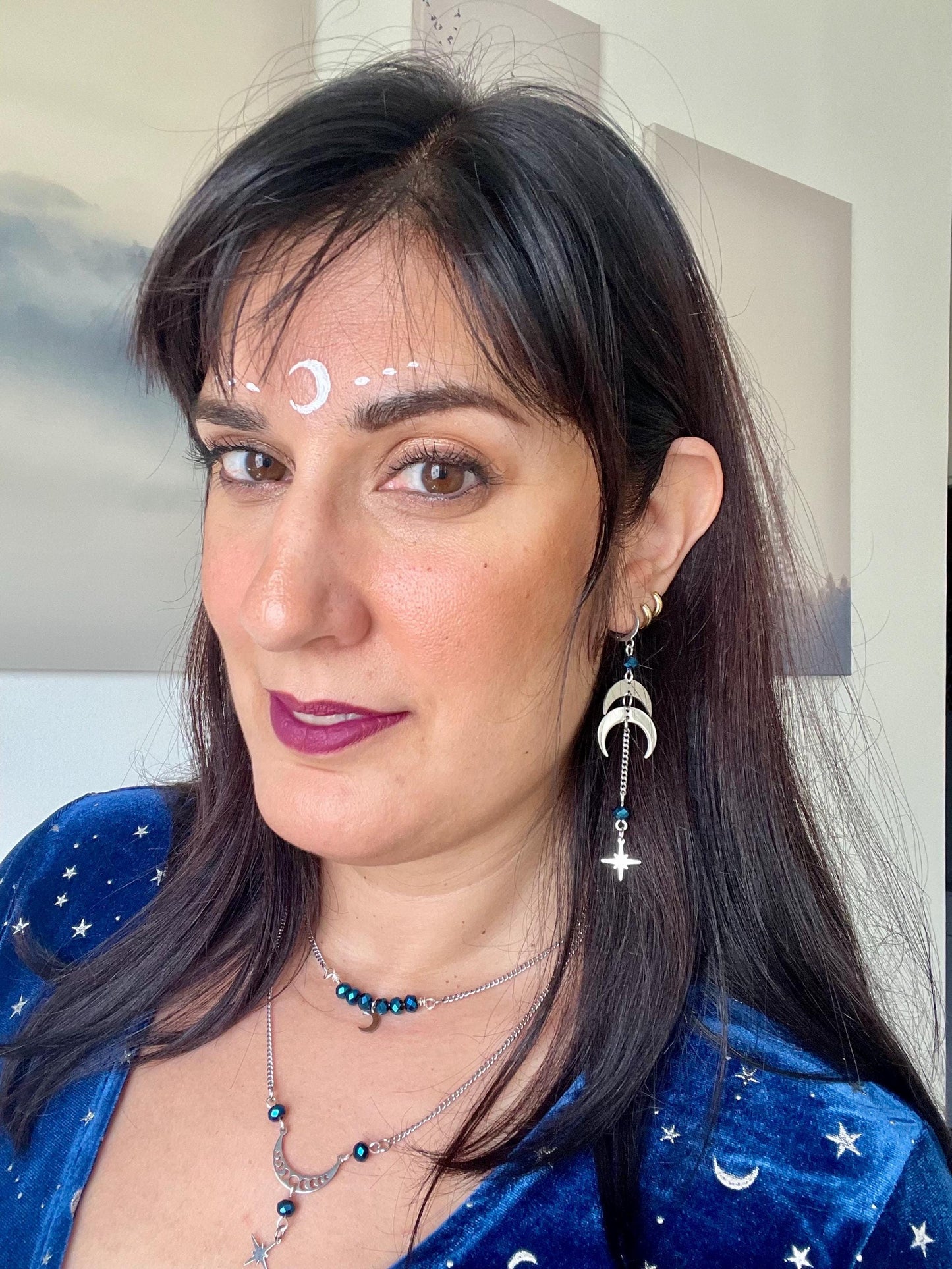 Silver Moon Phase Earrings, Whimsigothic Celestial Jewelry