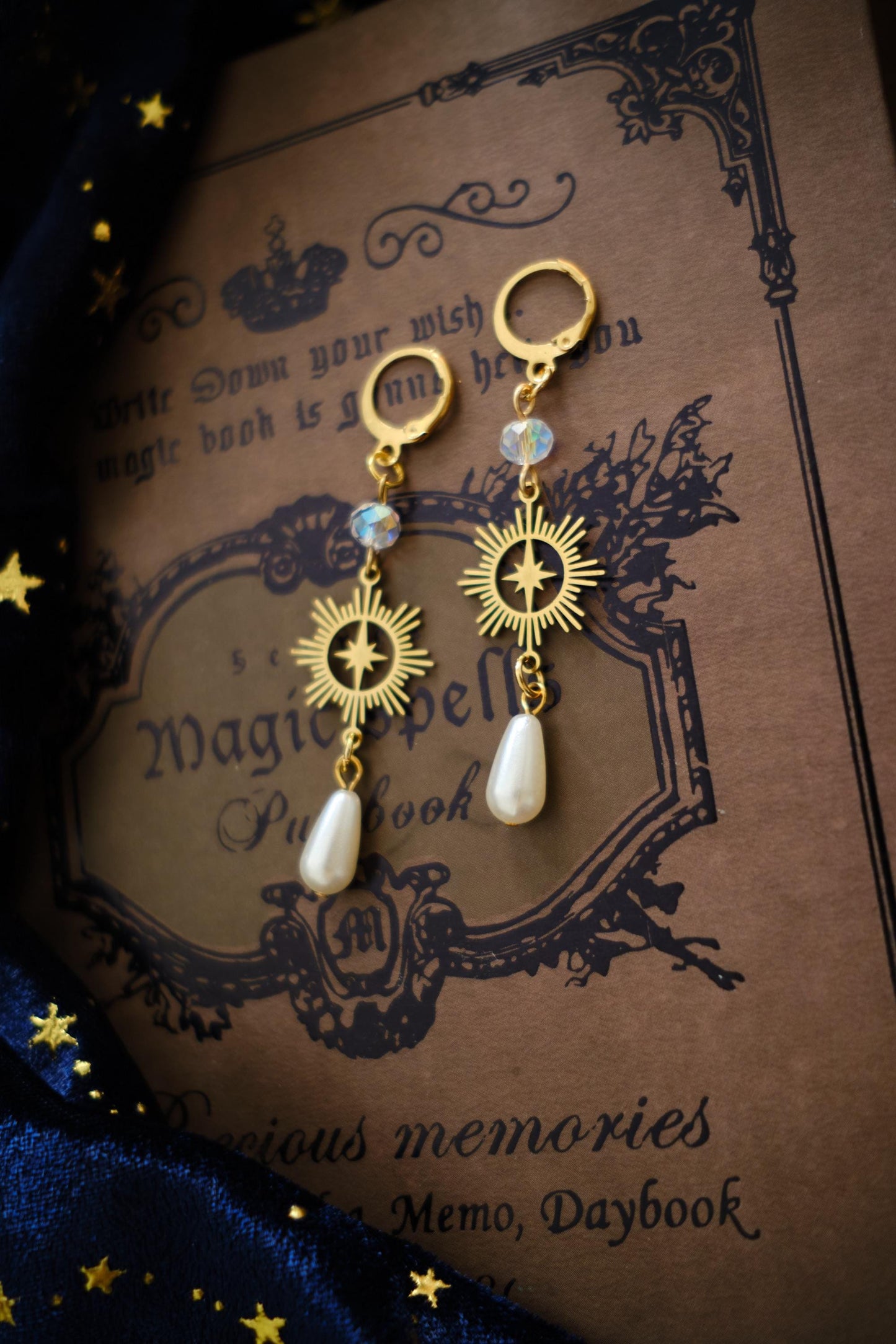 Whimsical Earrings, Dark Blue and Silver Celestial Whimsigoth Style Jewelry