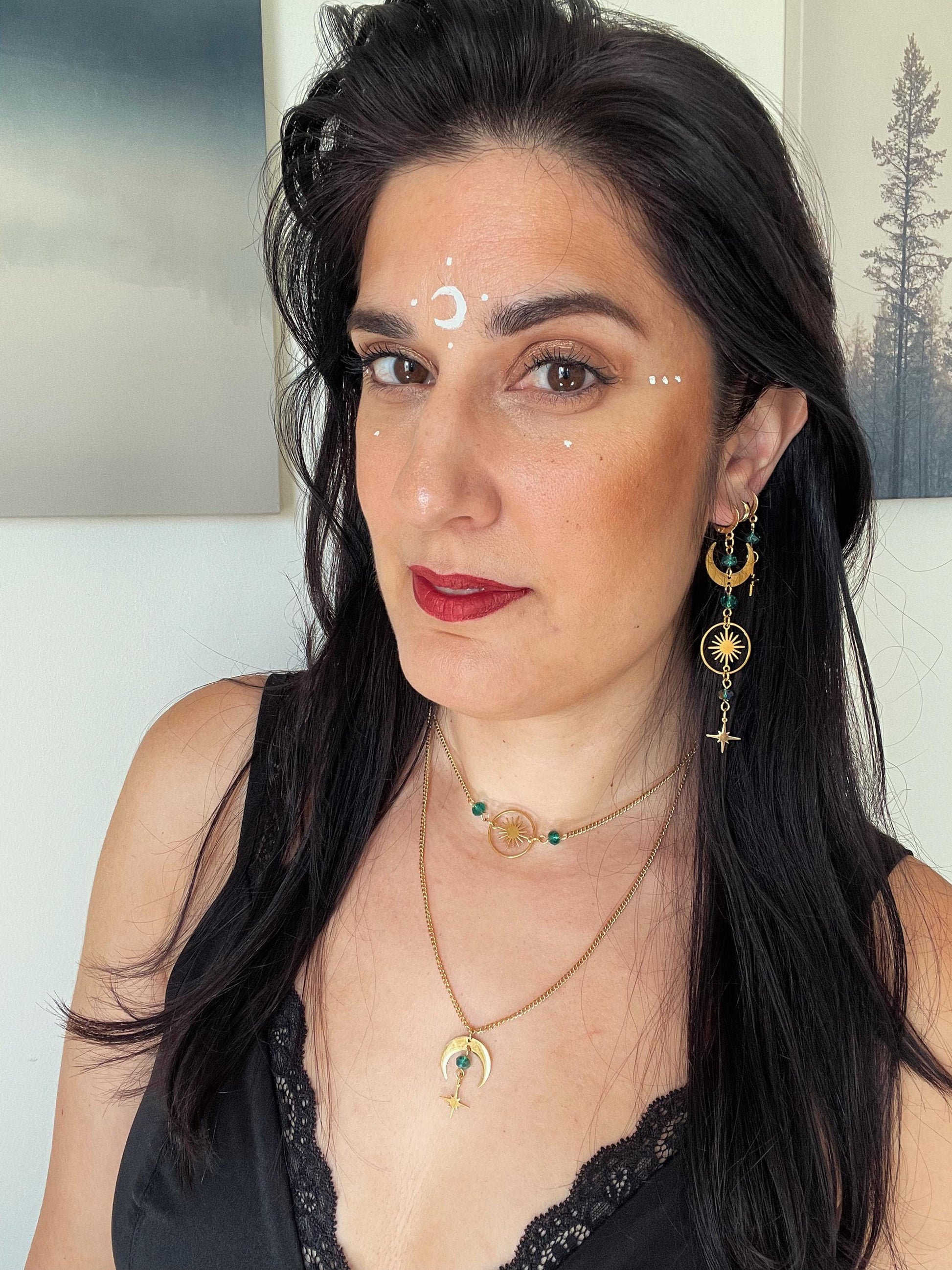 Celestial Earrings, Mismatched Moon and Star Earrings, Whimsigothic Witchy Jewelry - Gold