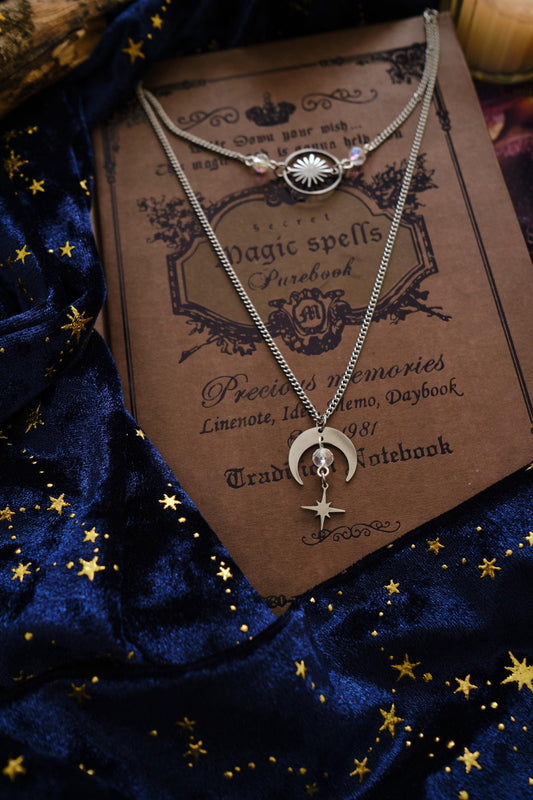 Witchy Choker Necklace, Celestial Silver Moon and Star Jewelry - Silver