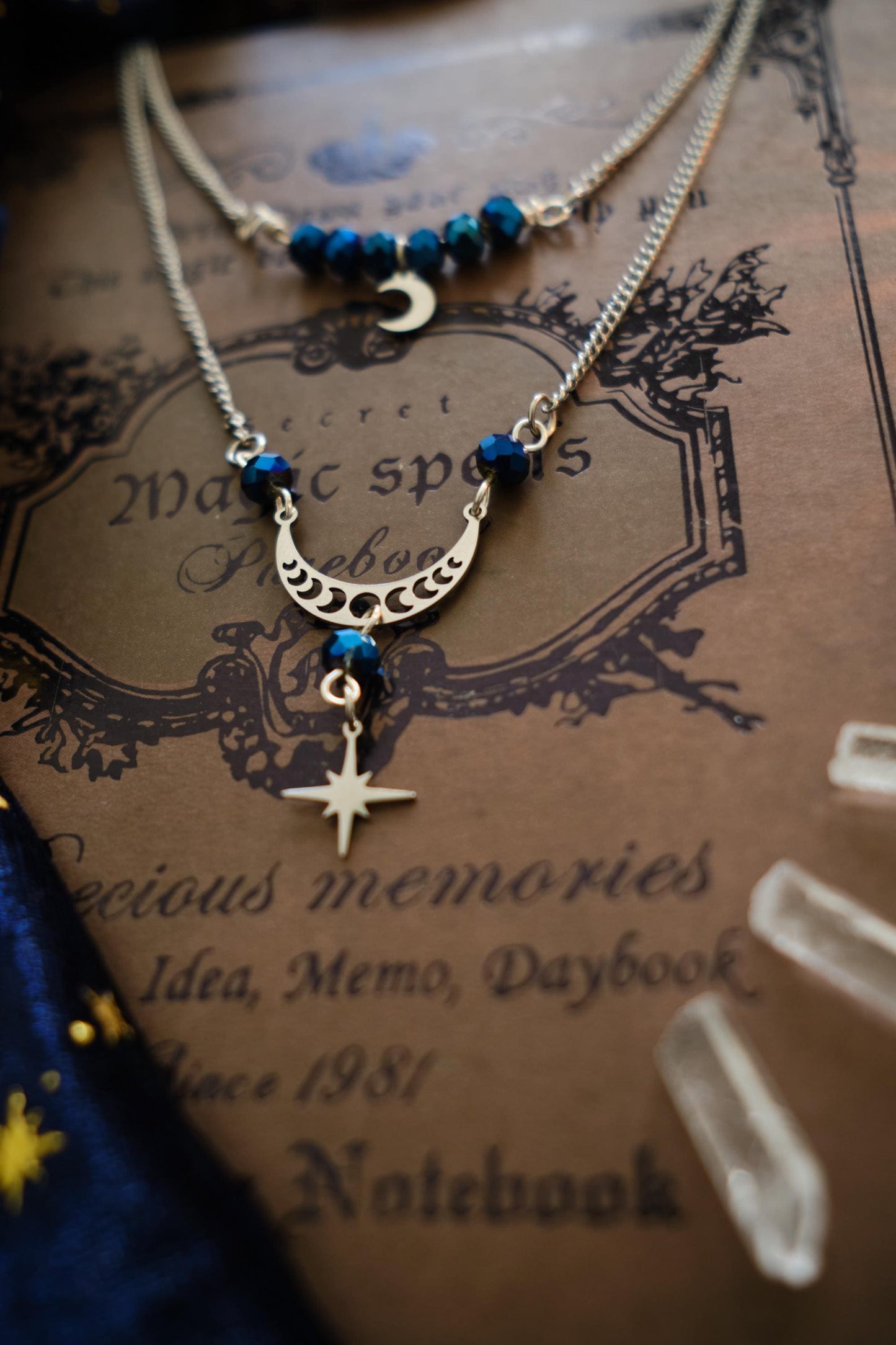 Witchy Necklace with Silver Moon and Star Charm, Celestial Jewelry, Whimsigoth Style - Silver