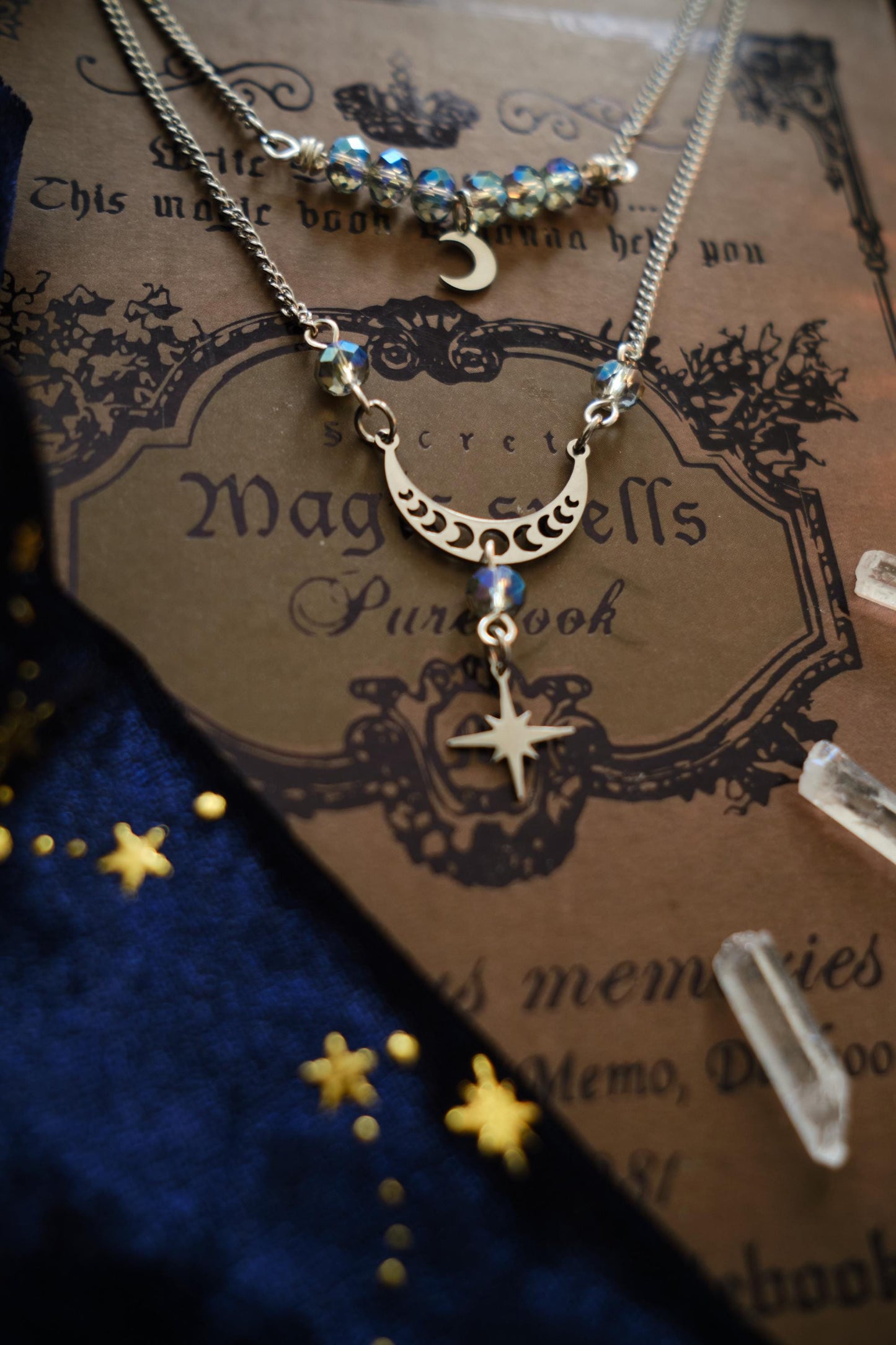 Witchy Necklace with Silver Moon and Star Charm, Celestial Jewelry, Whimsigoth Style - Silver