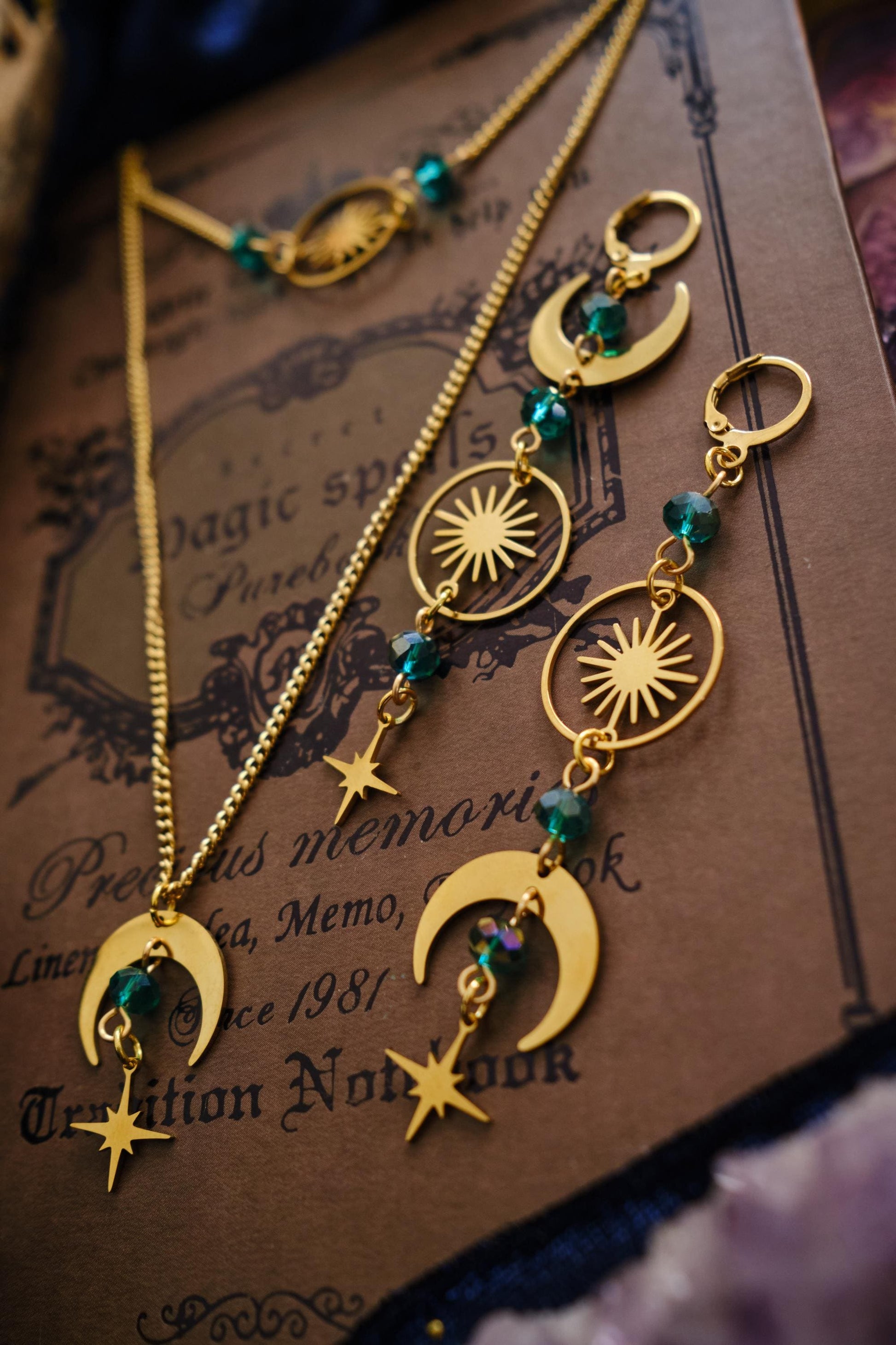Celestial Earrings, Mismatched Moon and Star Earrings, Whimsigothic Witchy Jewelry - Gold