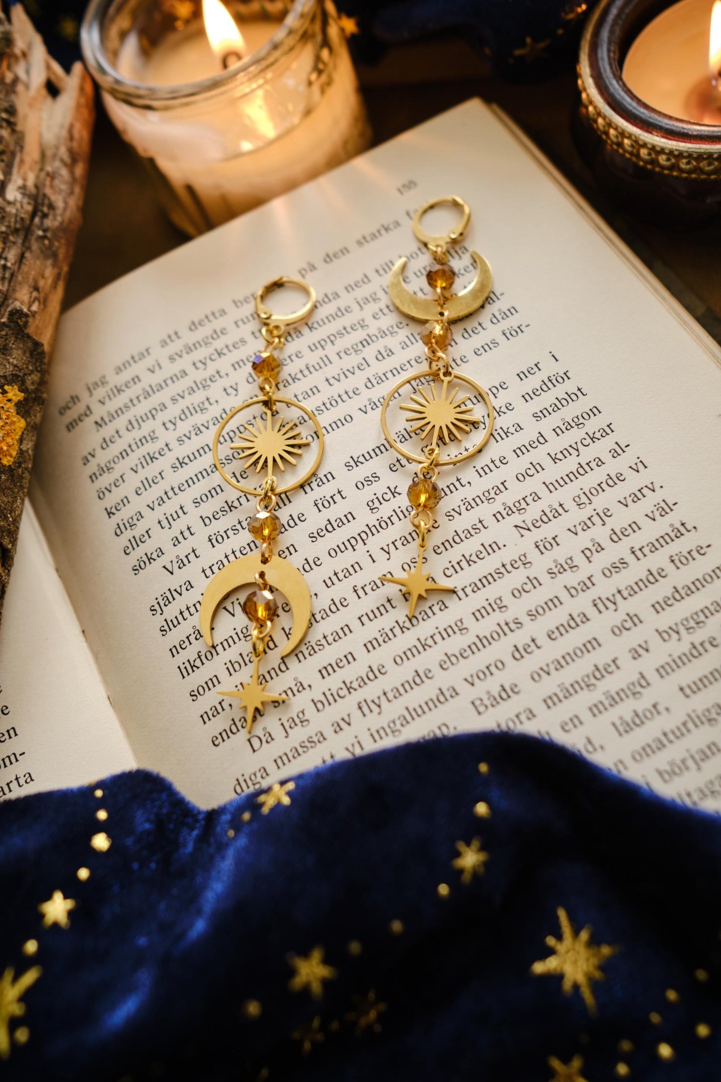 Celestial Earrings, Mismatched Moon and Star Earrings, Whimsigothic Witchy Jewelry - Gold
