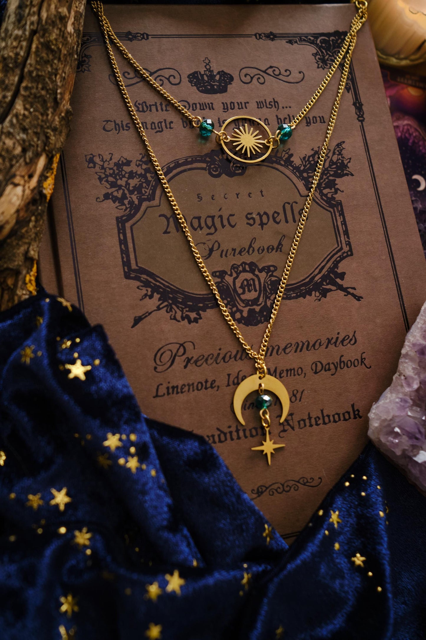 Celestial Choker Necklace, Witchy Moon and Star Jewelry, Whimsigoth Style - Gold