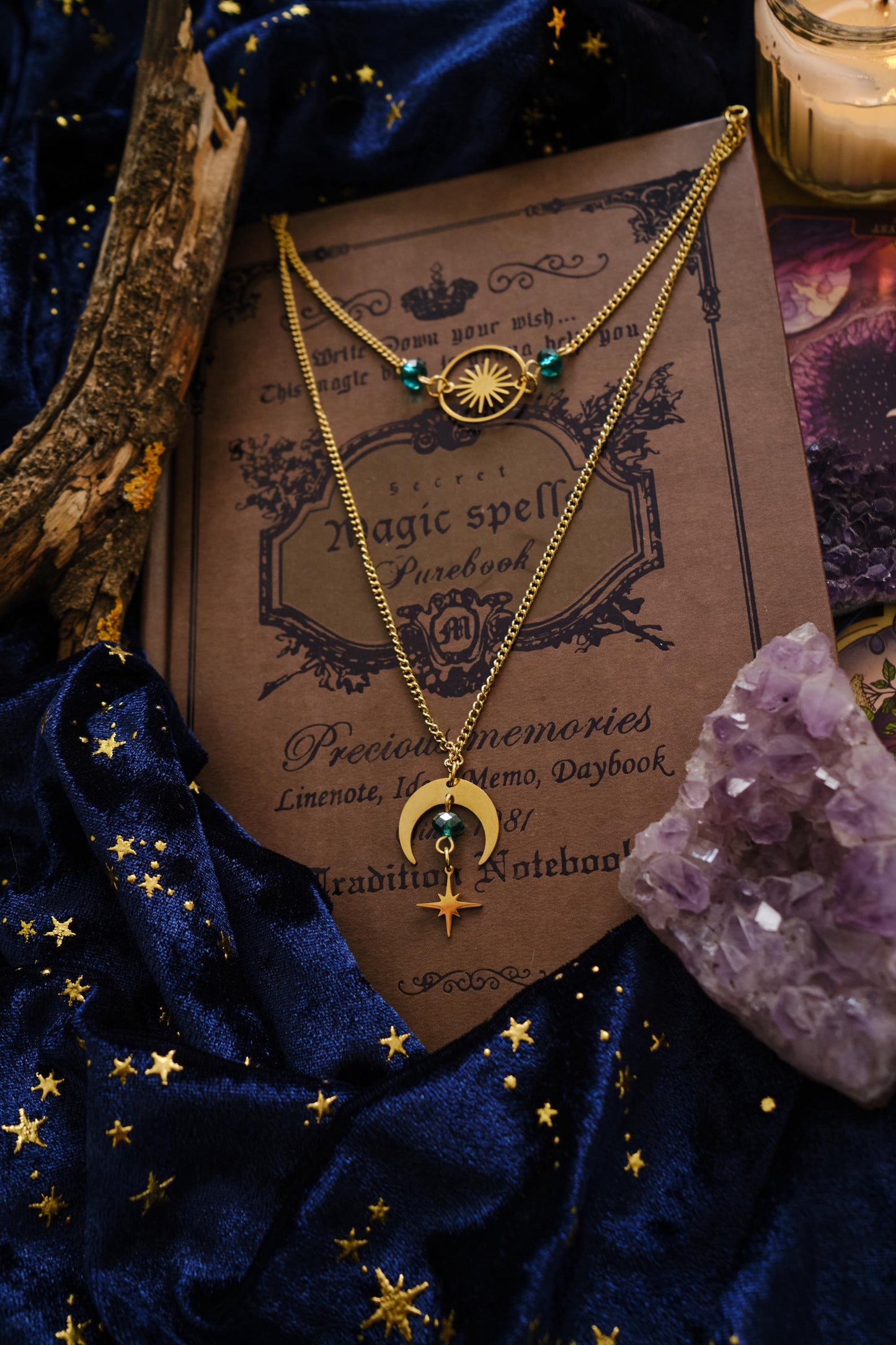 Celestial Choker Necklace, Witchy Moon and Star Jewelry, Whimsigoth Style