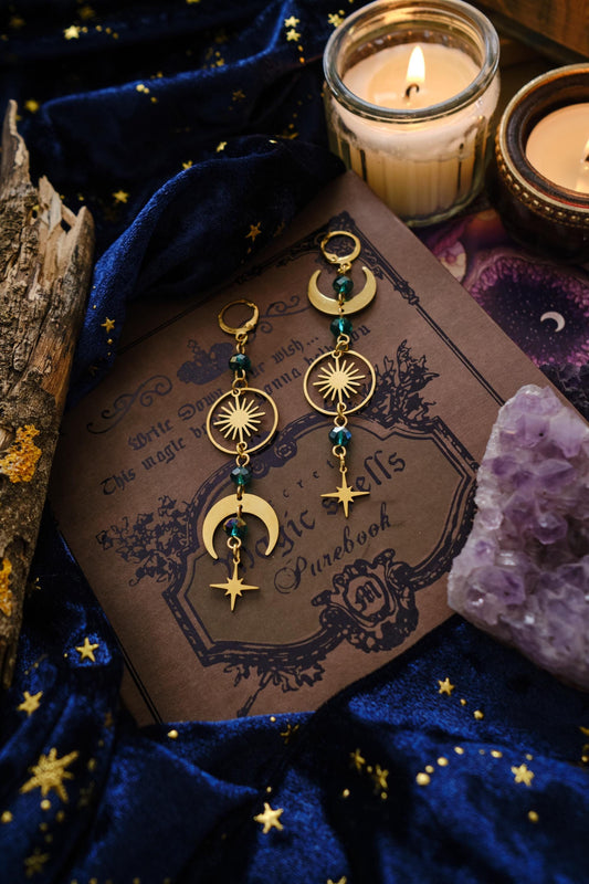 Celestial Earrings, Mismatched Moon and Star Earrings, Whimsigothic Witchy Jewelry - Gold
