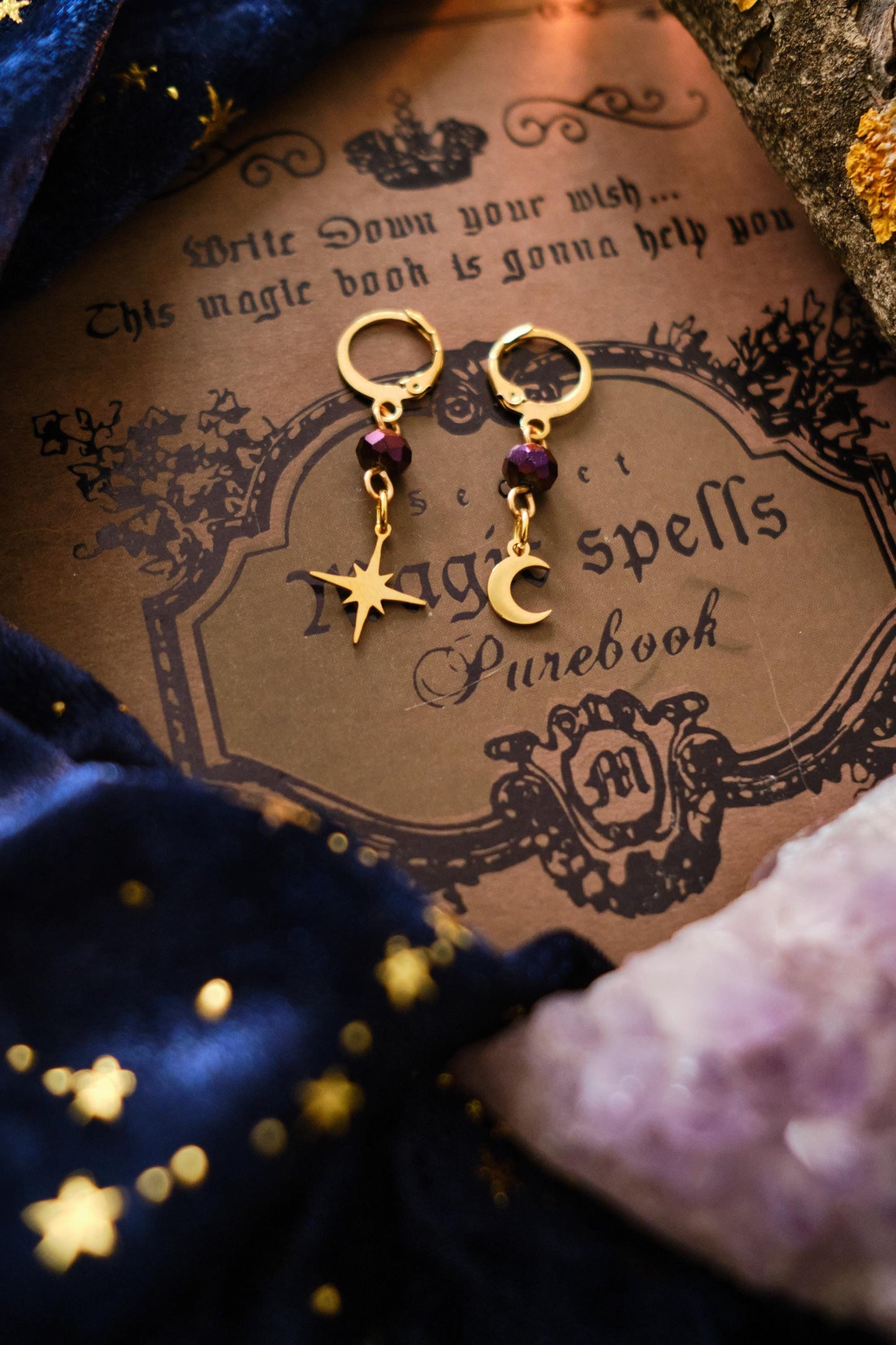 Witchy Earrings for Men and Women, Minimalist Moon and Star Earrings, Stacking Jewelry for Boys and Girls, Whimsigoth Style - Gold